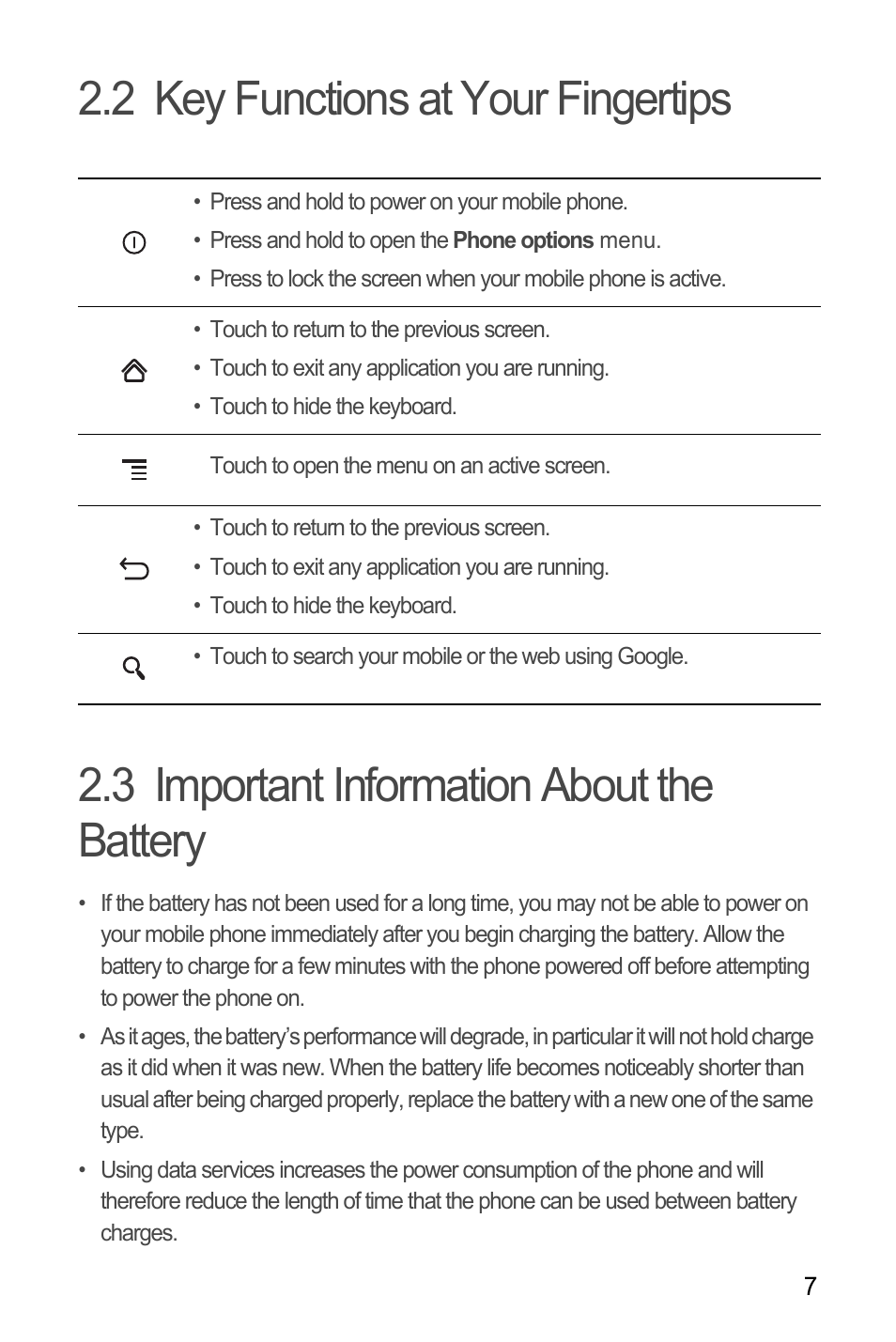 2 key functions at your fingertips, 3 important information about the battery | Huawei C8650+ User Guide User Manual | Page 11 / 64