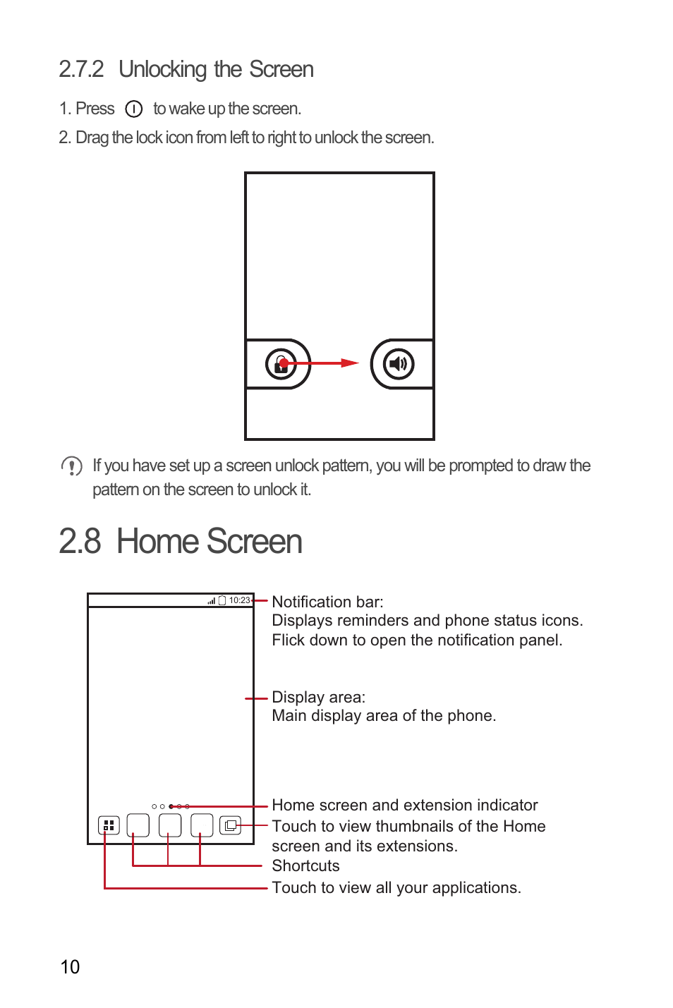 2 unlocking the screen, 8 home screen | Huawei C8650+ User Guide User Manual | Page 14 / 64
