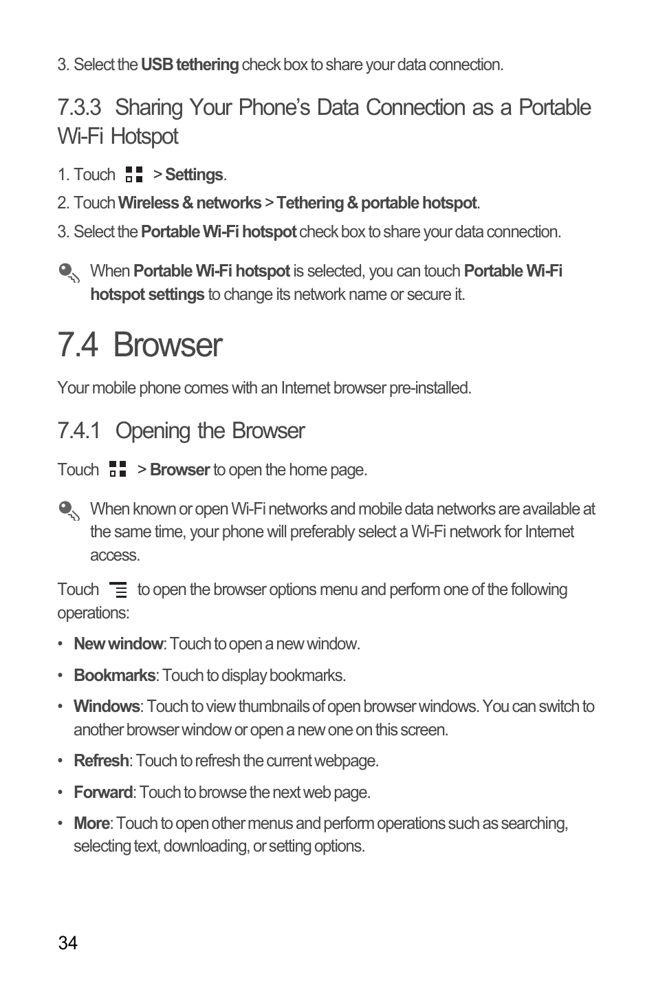 4 browser, 1 opening the browser | Huawei C8650+ User Guide User Manual | Page 38 / 64