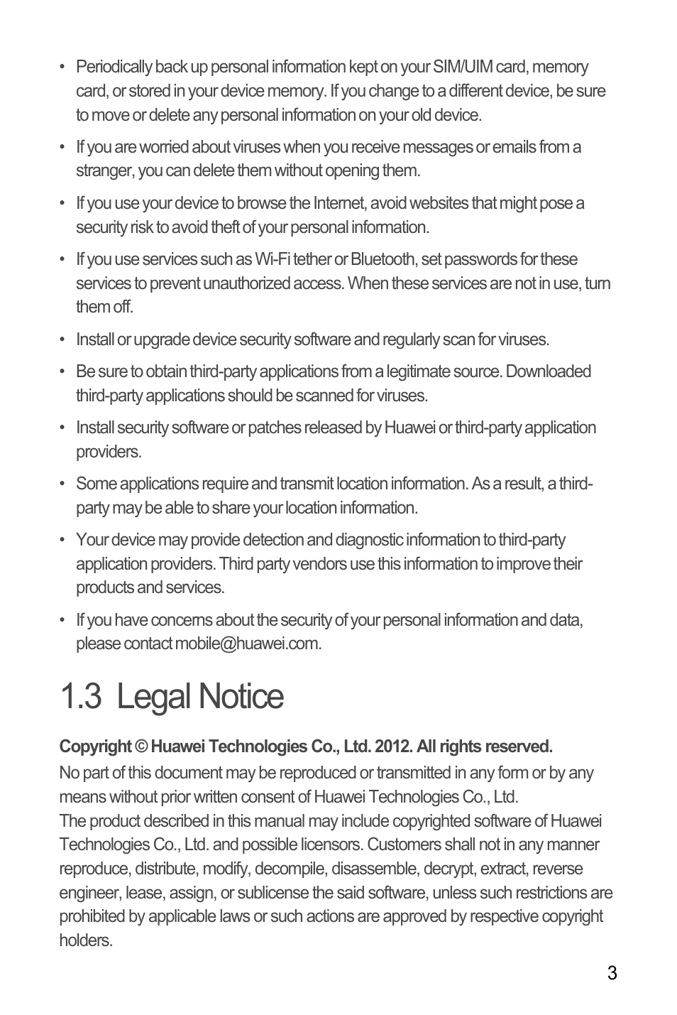 3 legal notice | Huawei C8650+ User Guide User Manual | Page 7 / 64