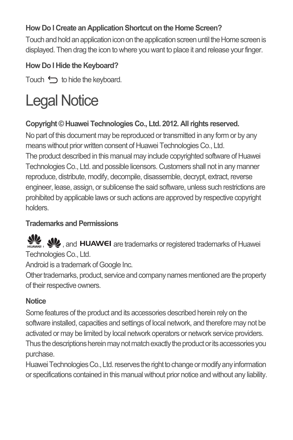 Legal notice | Huawei C8650+ Quick Start User Manual | Page 14 / 17