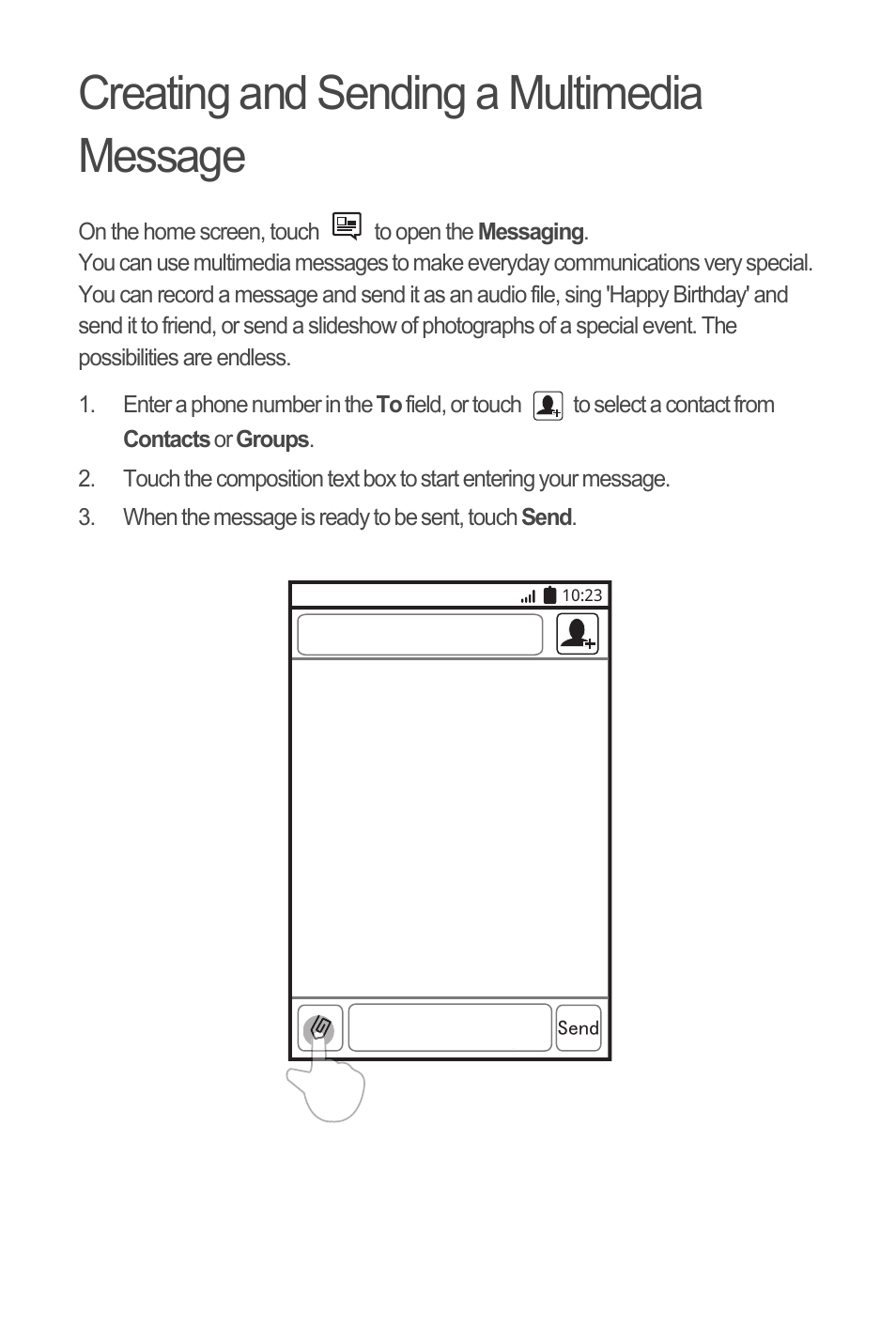 Creating and sending a multimedia message | Huawei C8650+ Quick Start User Manual | Page 9 / 17