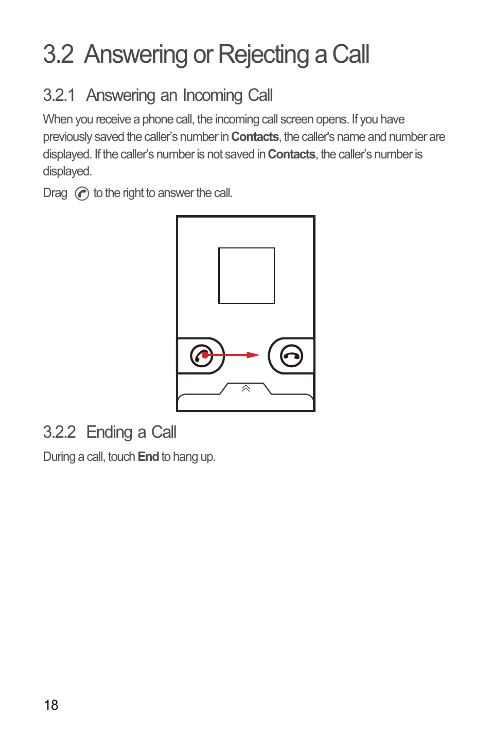 2 answering or rejecting a call, 1 answering an incoming call, 2 ending a call | Huawei C8655 User Guide User Manual | Page 22 / 74