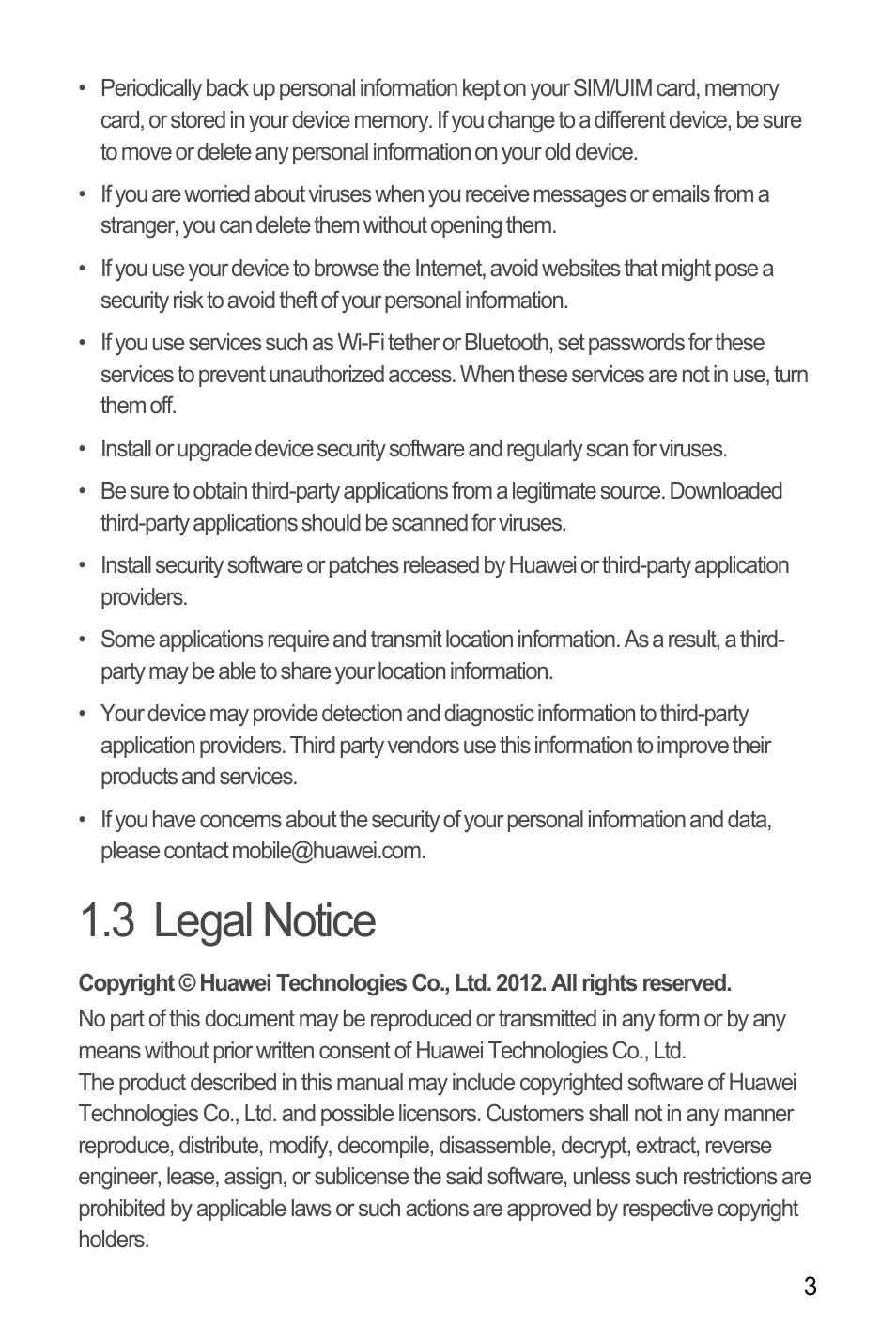 3 legal notice | Huawei C8655 User Guide User Manual | Page 7 / 74