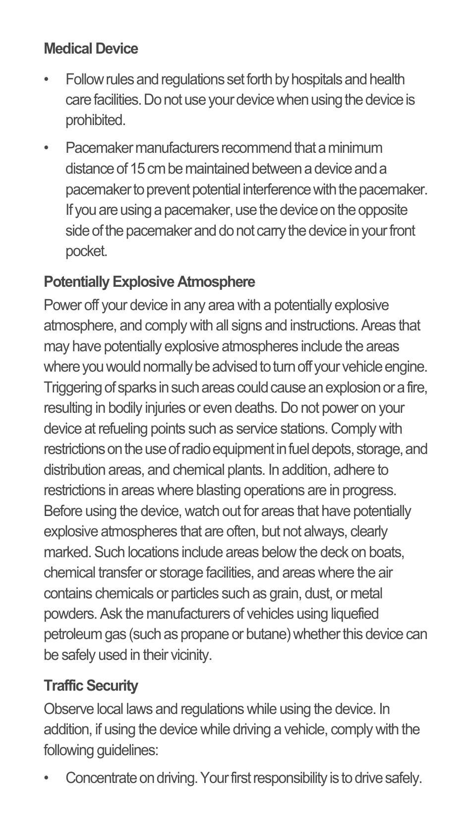 Medical device, Potentially explosive atmosphere, Traffic security | Huawei C8655 Quick Start User Manual | Page 17 / 28