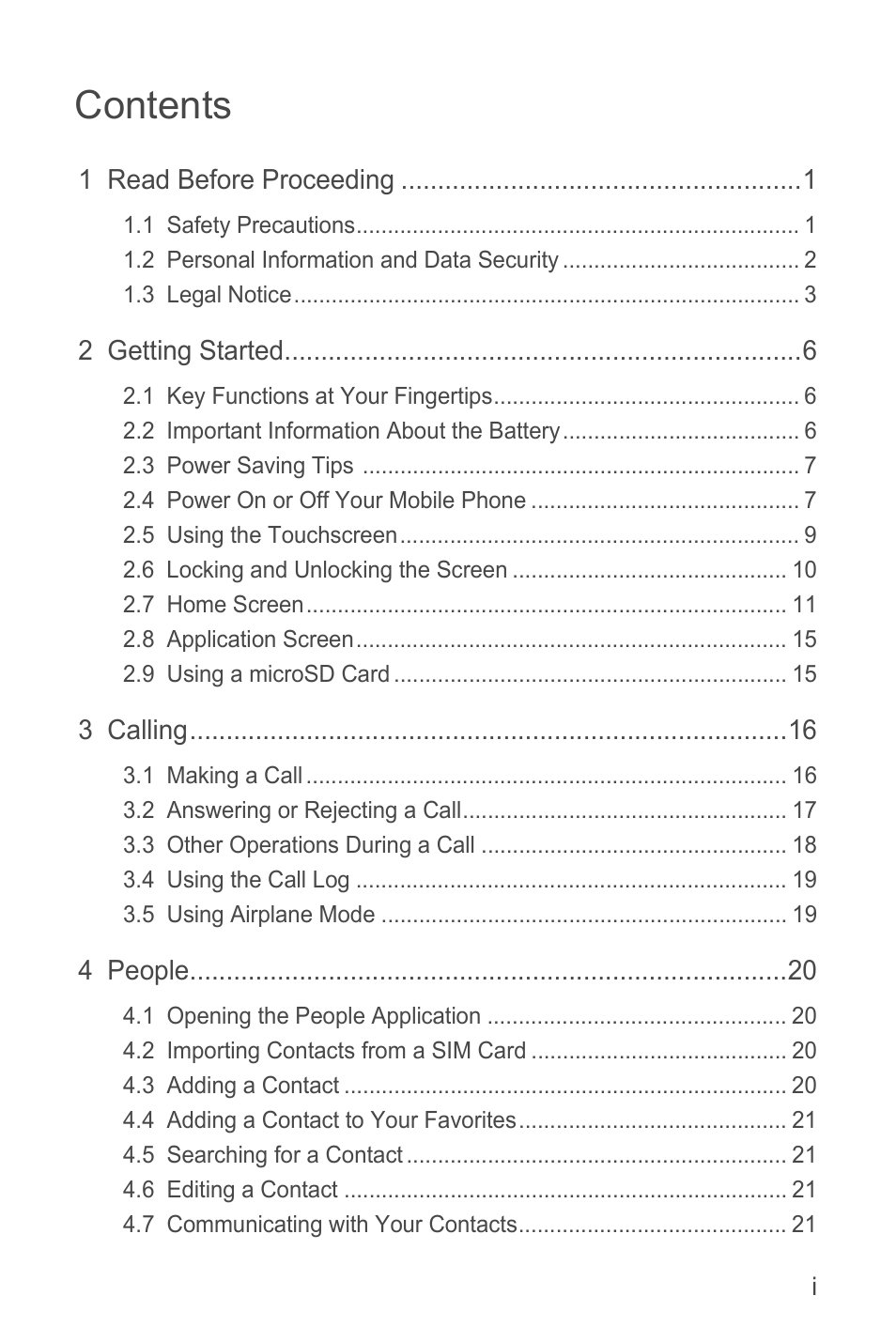 Huawei U8815N User Guide User Manual | Page 2 / 70