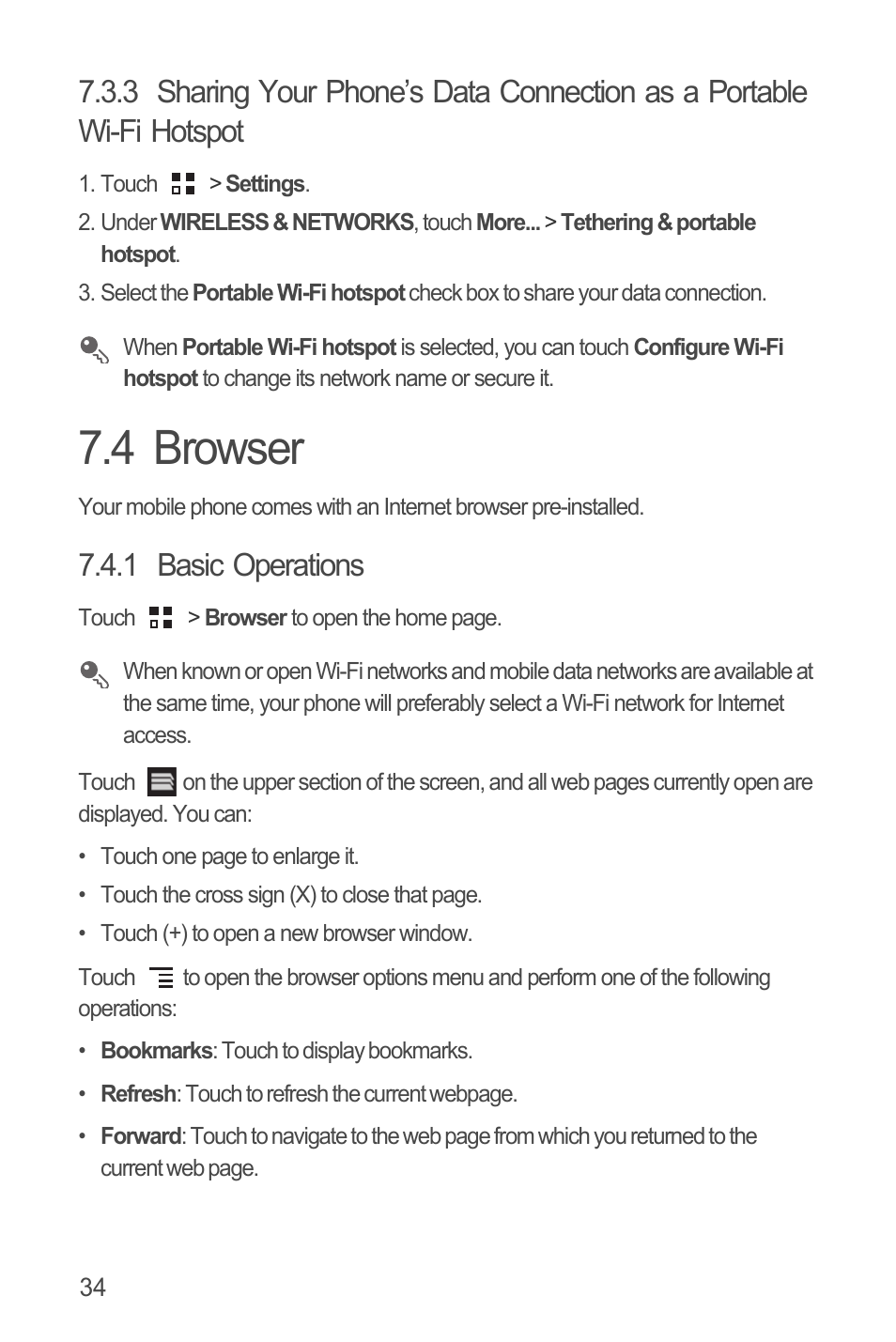 4 browser, 1 basic operations | Huawei U8815N User Guide User Manual | Page 38 / 70