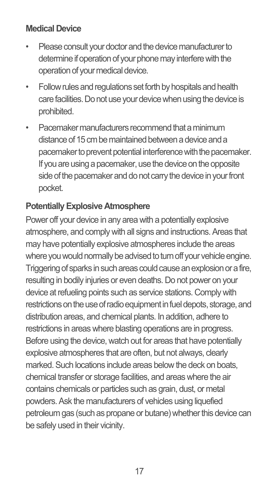 Medical device, Potentially explosive atmosphere | Huawei U8815N Quick Start User Manual | Page 18 / 31