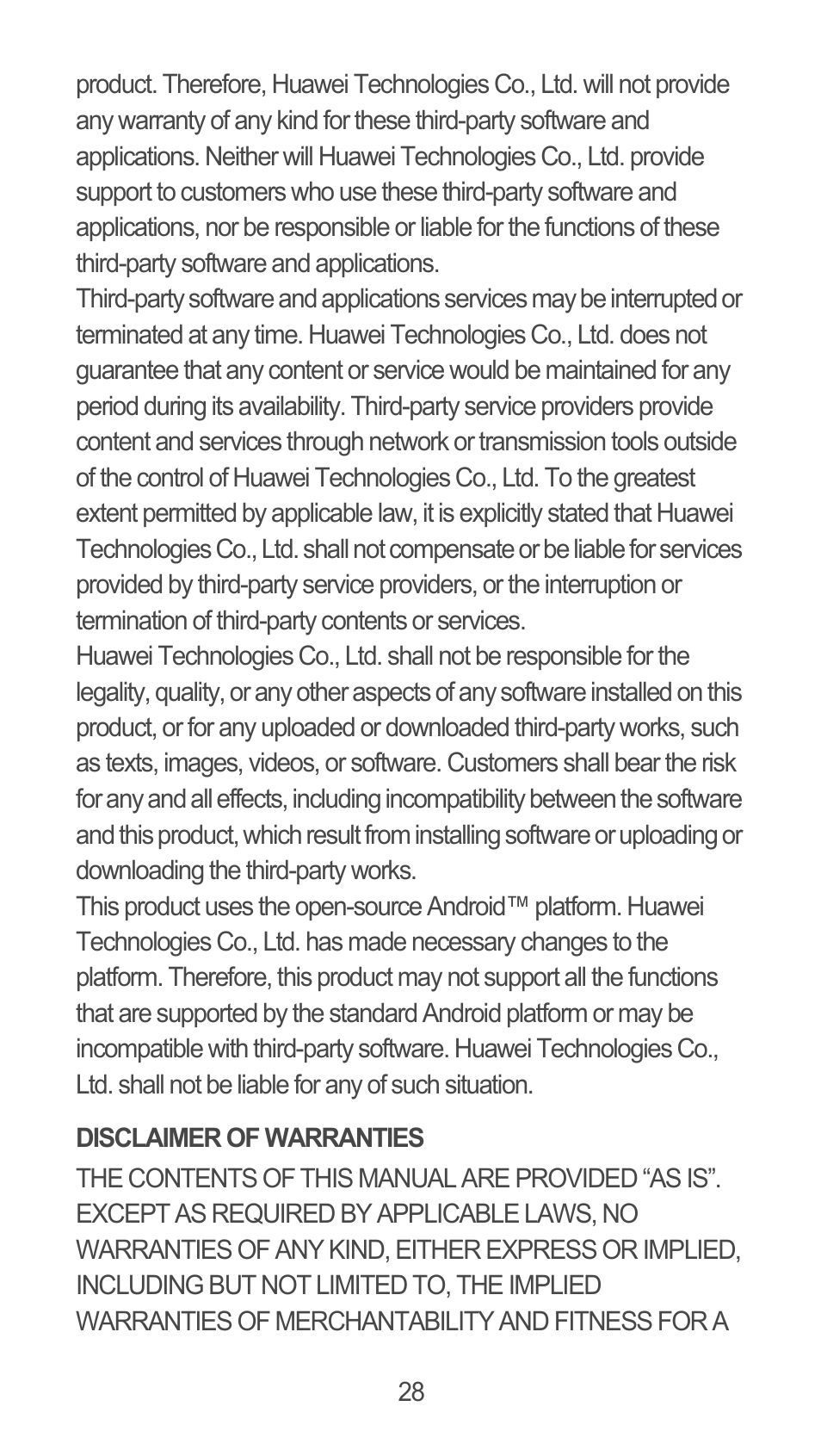 Disclaimer of warranties | Huawei U8815N Quick Start User Manual | Page 29 / 31