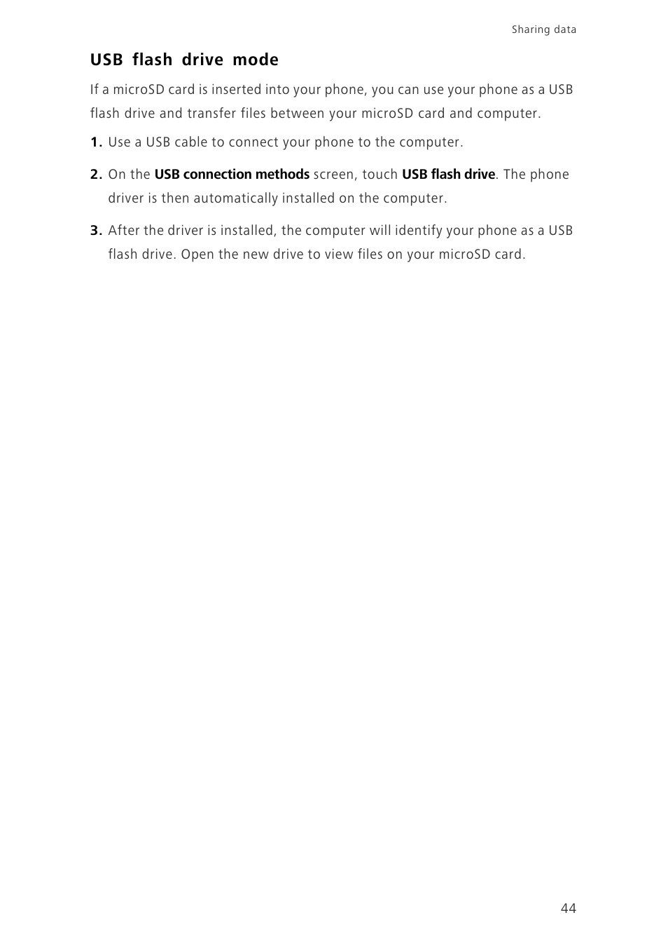 Usb flash drive mode | Huawei Honor 3C LTE H30-L02 User Guide User Manual | Page 48 / 66