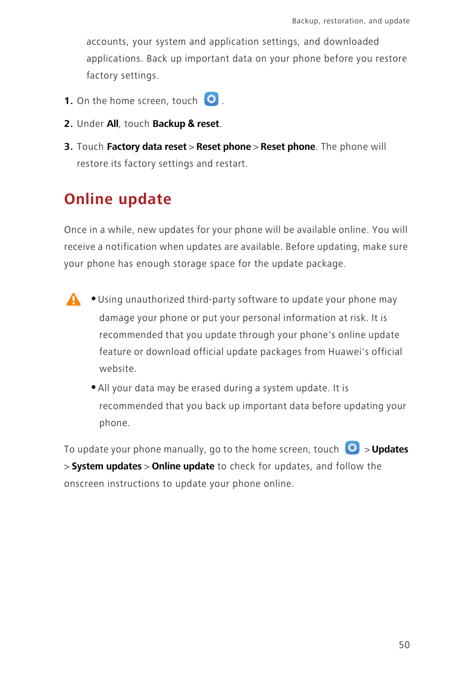 Online update | Huawei Honor 3C LTE H30-L02 User Guide User Manual | Page 54 / 66