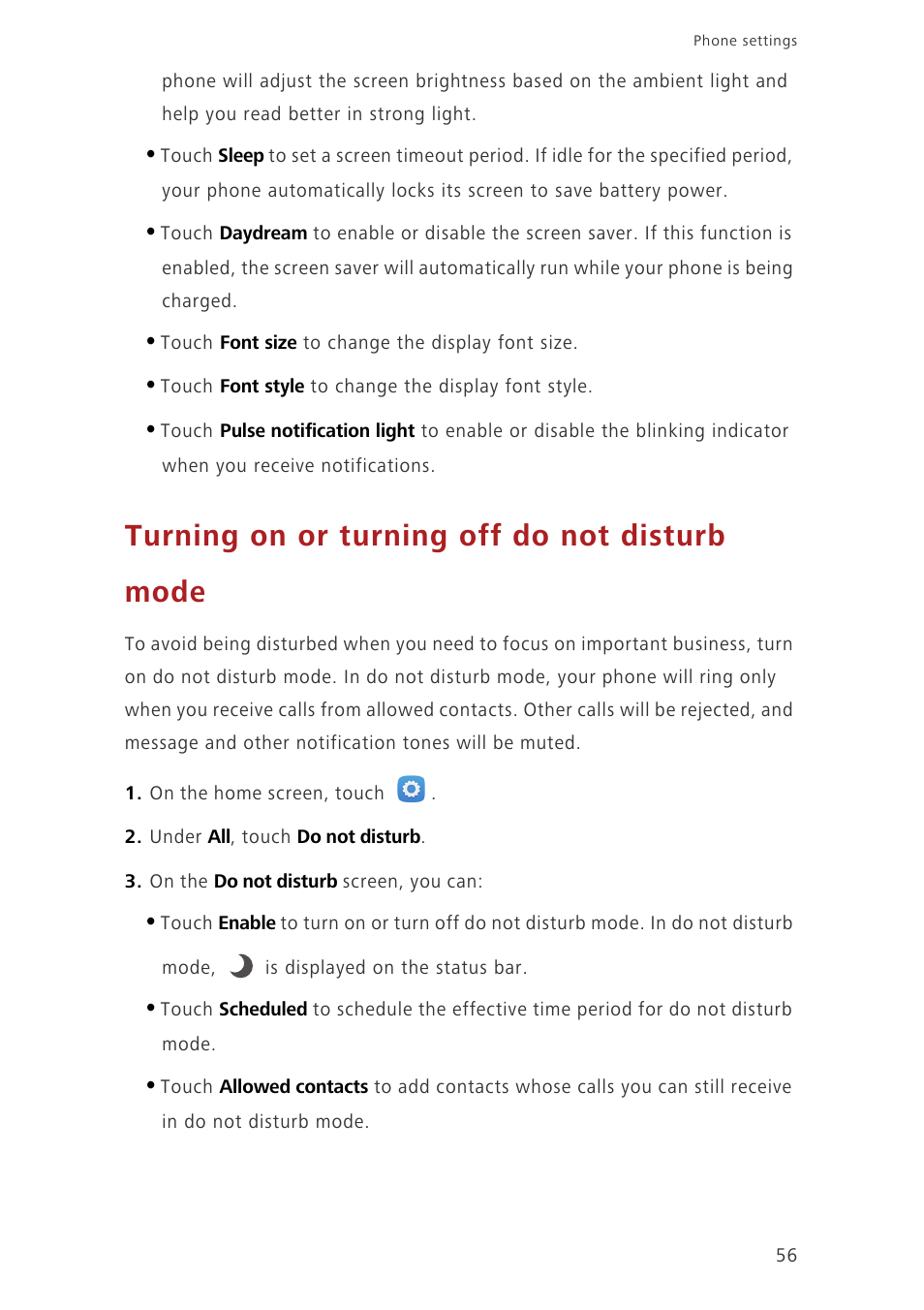 Turning on or turning off do not disturb mode | Huawei Honor 3C LTE H30-L02 User Guide User Manual | Page 60 / 66