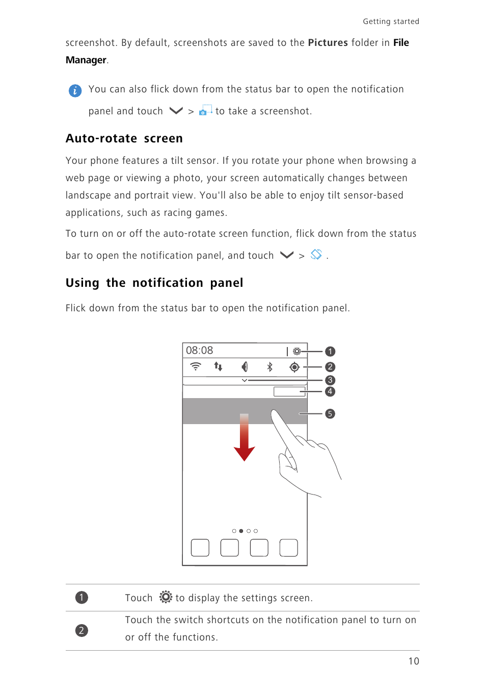 Auto-rotate screen, Using the notification panel | Huawei Honor 3C H30-U10 User Guide User Manual | Page 14 / 75