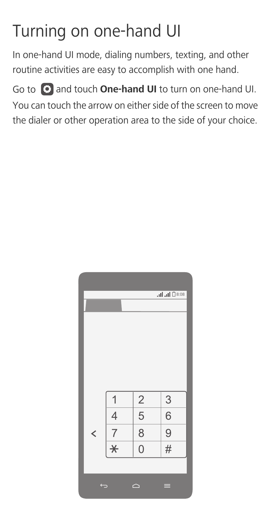 Turning on one-hand ui | Huawei Honor 3C H30-U10 Quick Start User Manual | Page 11 / 32