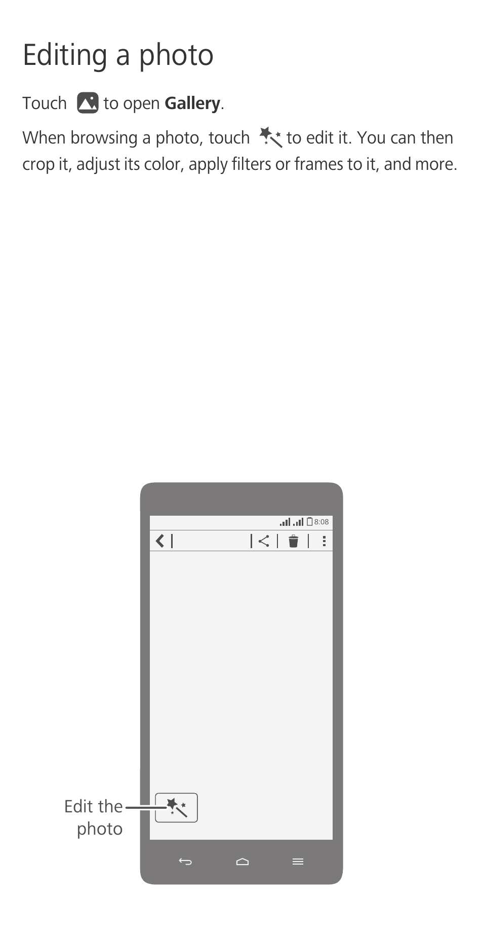 Editing a photo | Huawei Honor 3C H30-U10 Quick Start User Manual | Page 13 / 32