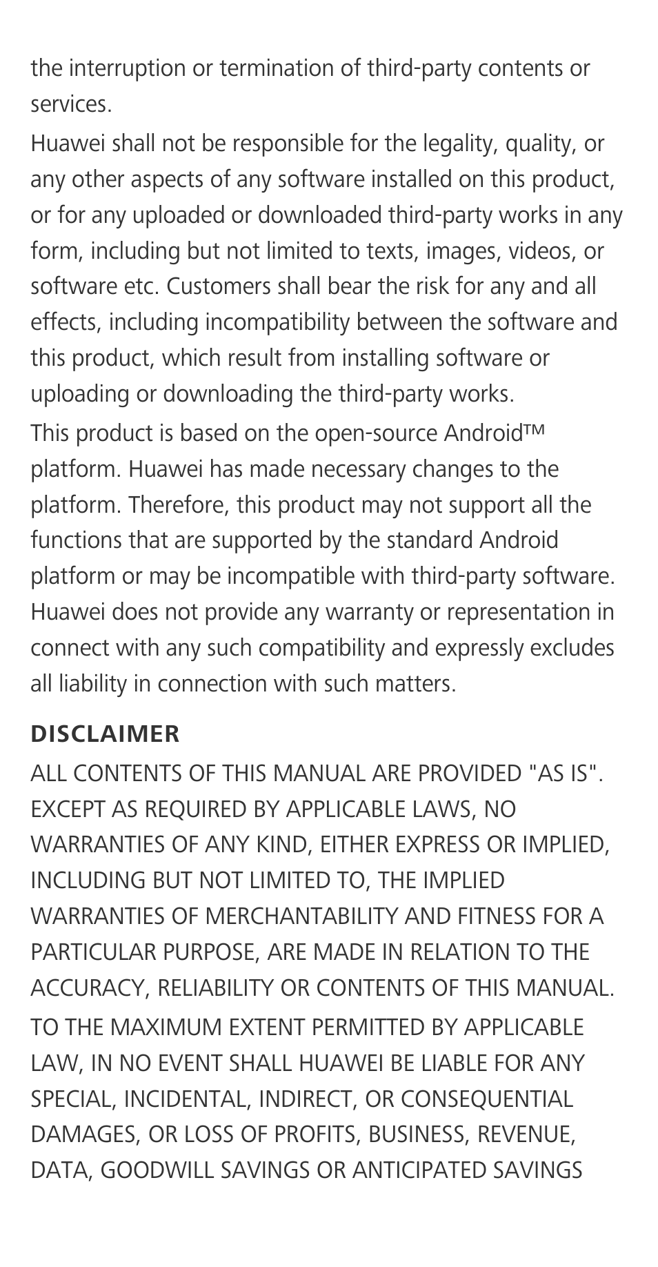 Disclaimer | Huawei Honor 3C H30-U10 Quick Start User Manual | Page 18 / 32