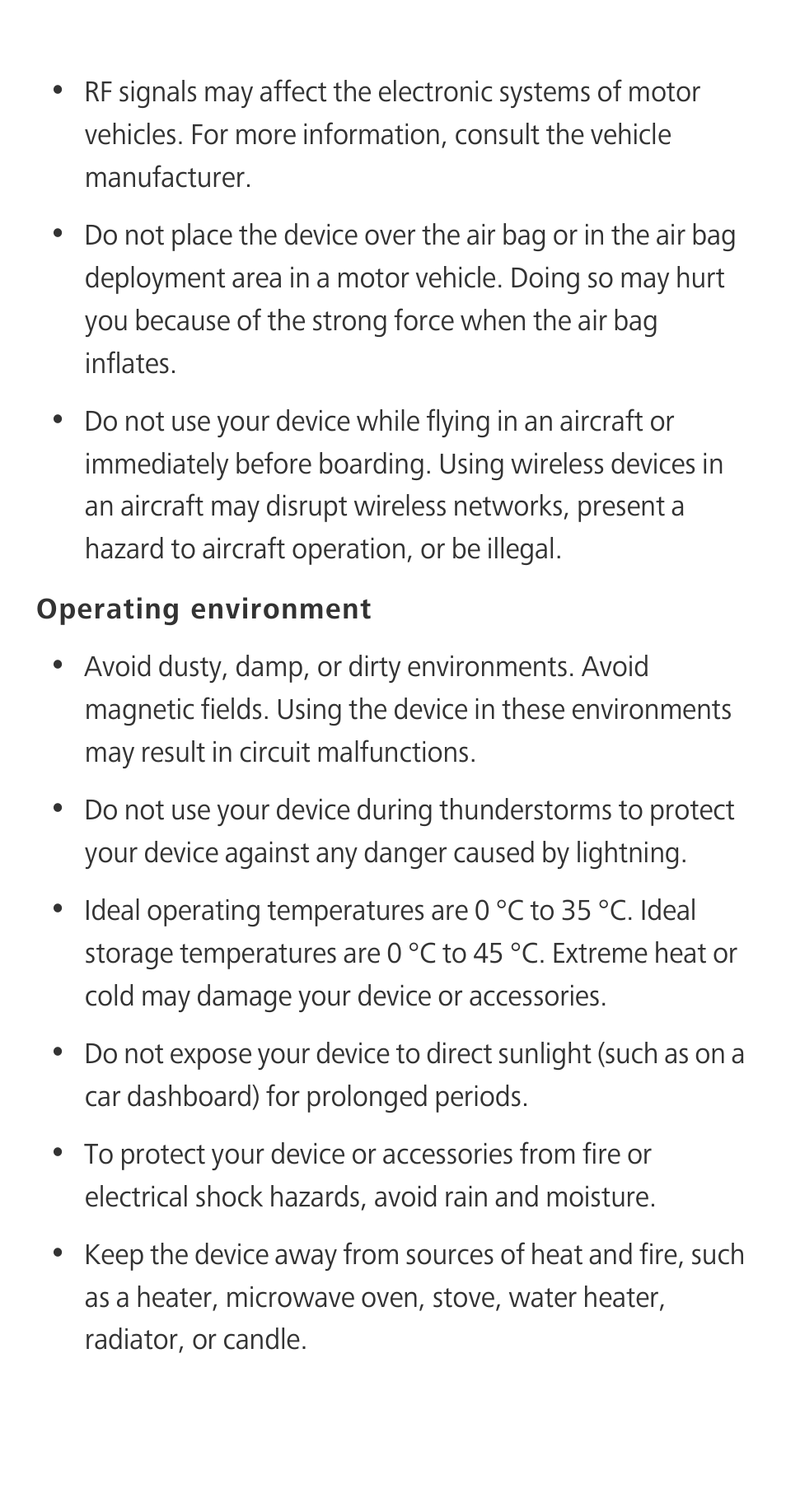 Operating environment | Huawei Honor 3C H30-U10 Quick Start User Manual | Page 23 / 32
