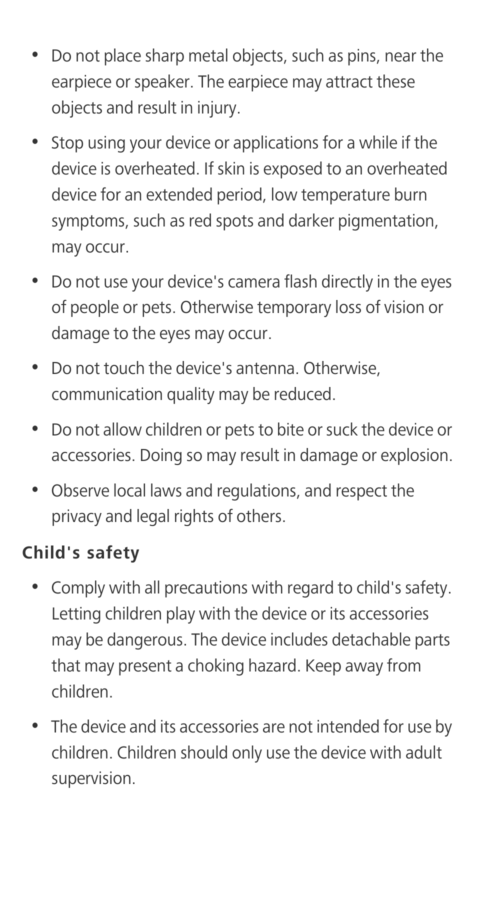 Child's safety | Huawei Honor 3C H30-U10 Quick Start User Manual | Page 24 / 32