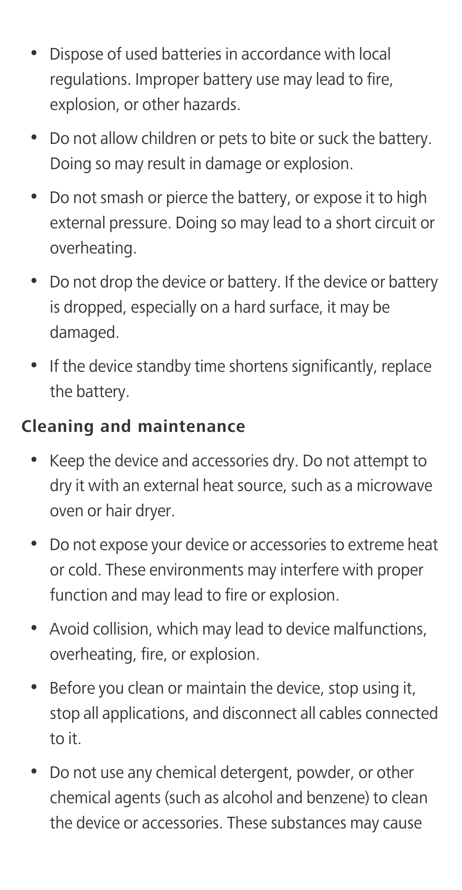 Cleaning and maintenance | Huawei Honor 3C H30-U10 Quick Start User Manual | Page 27 / 32