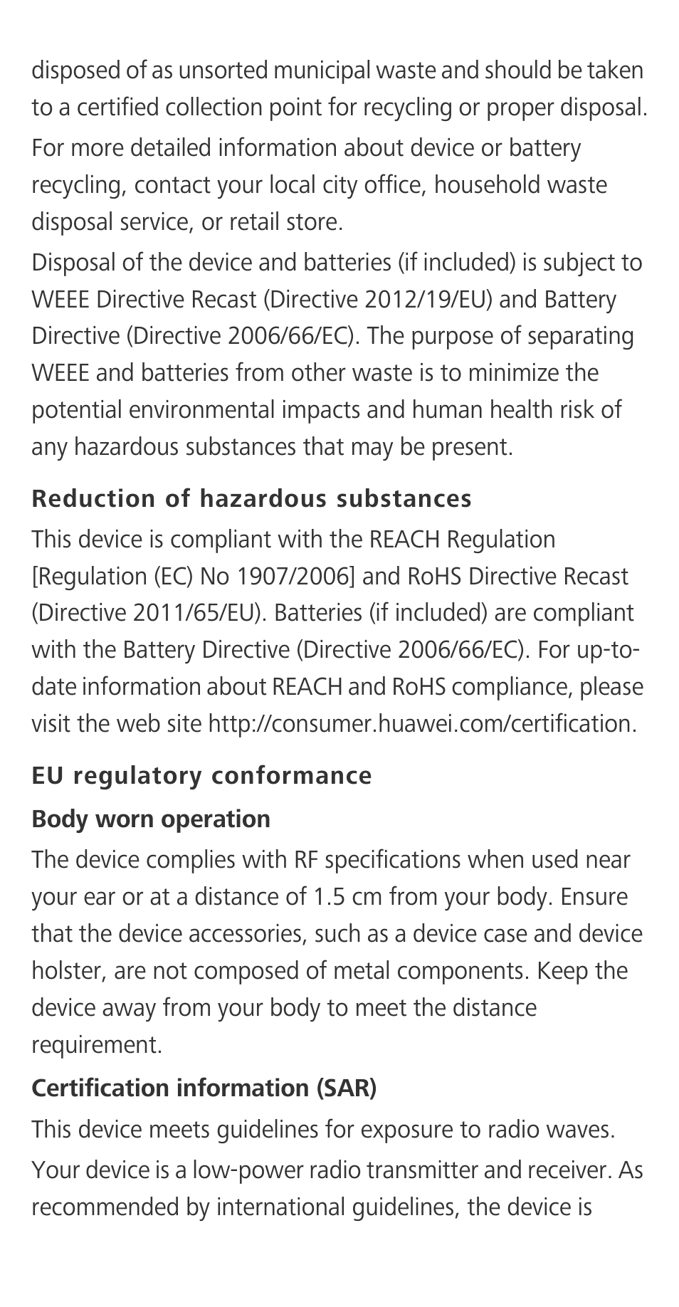 Reduction of hazardous substances, Eu regulatory conformance | Huawei Honor 3C H30-U10 Quick Start User Manual | Page 29 / 32