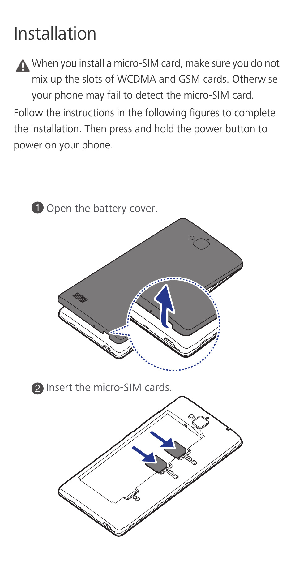 Installation | Huawei Honor 3C H30-U10 Quick Start User Manual | Page 4 / 32