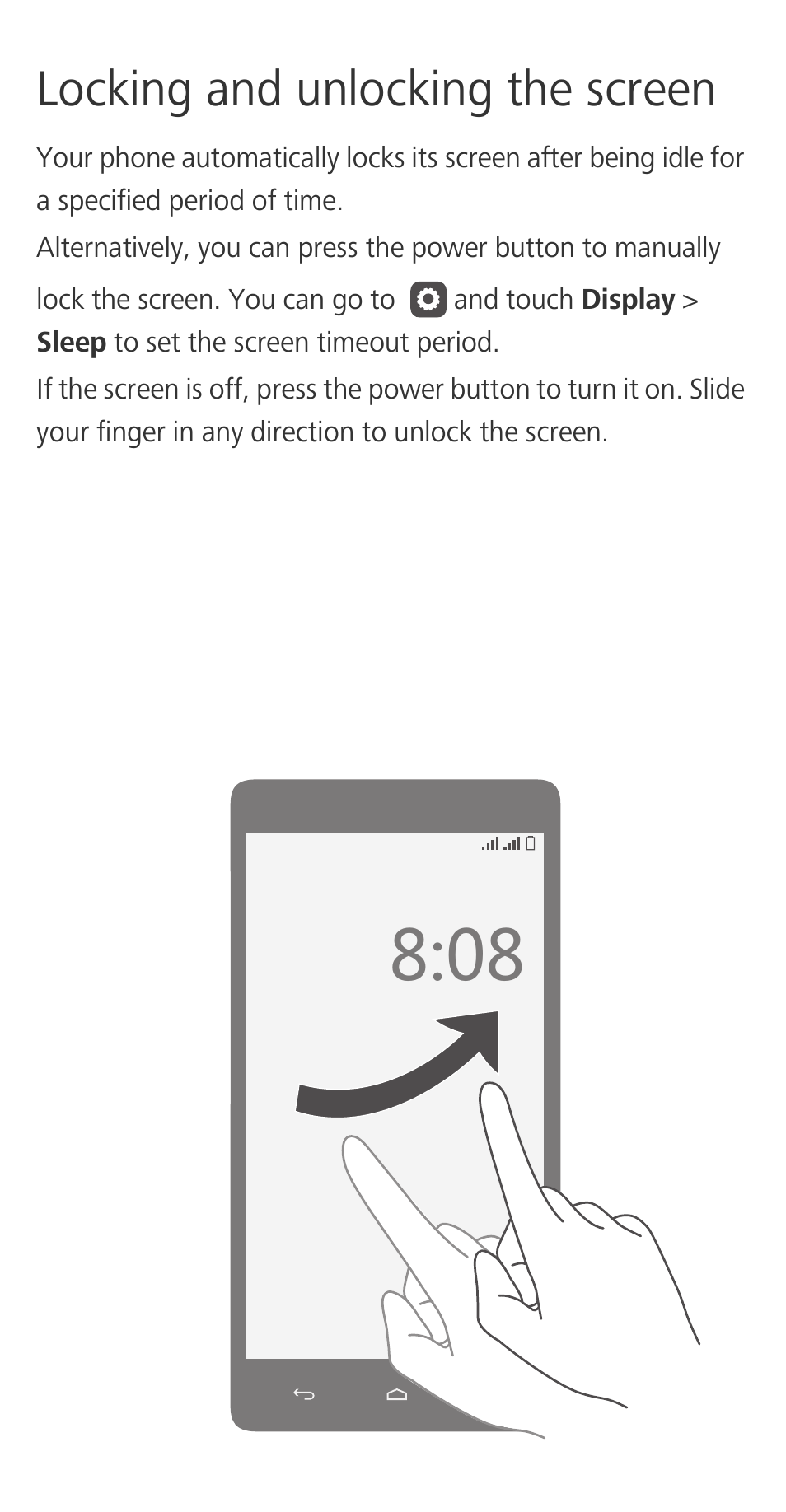 Locking and unlocking the screen | Huawei Honor 3C H30-U10 Quick Start User Manual | Page 7 / 32