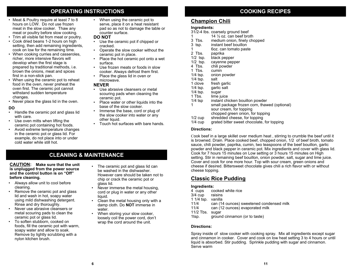 Classic rice pudding, Cleaning & maintenance | Bravetti KC281HB User Manual | Page 8 / 10