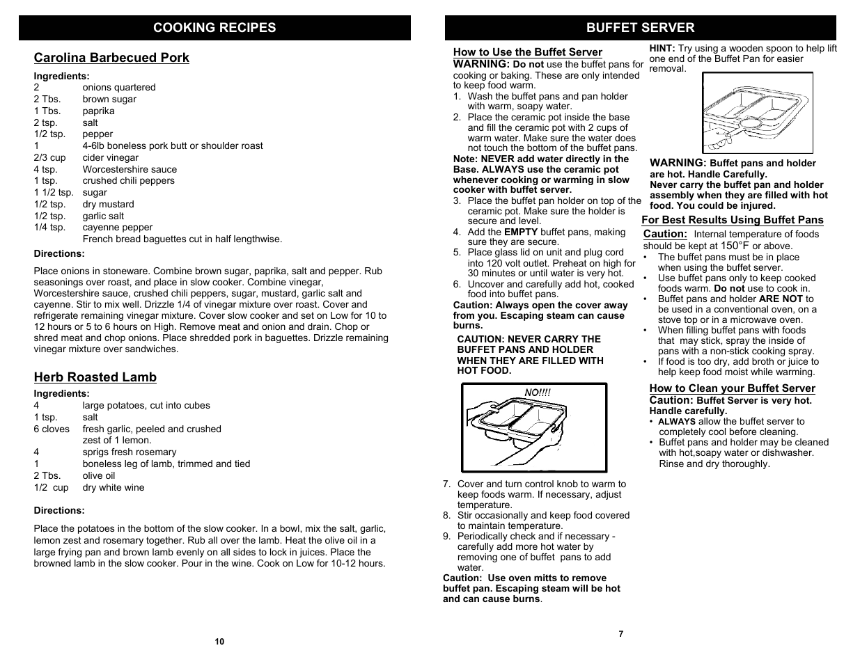 Cooking recipes buffet server, Carolina barbecued pork, Herb roasted lamb | Bravetti KC281HB User Manual | Page 9 / 10