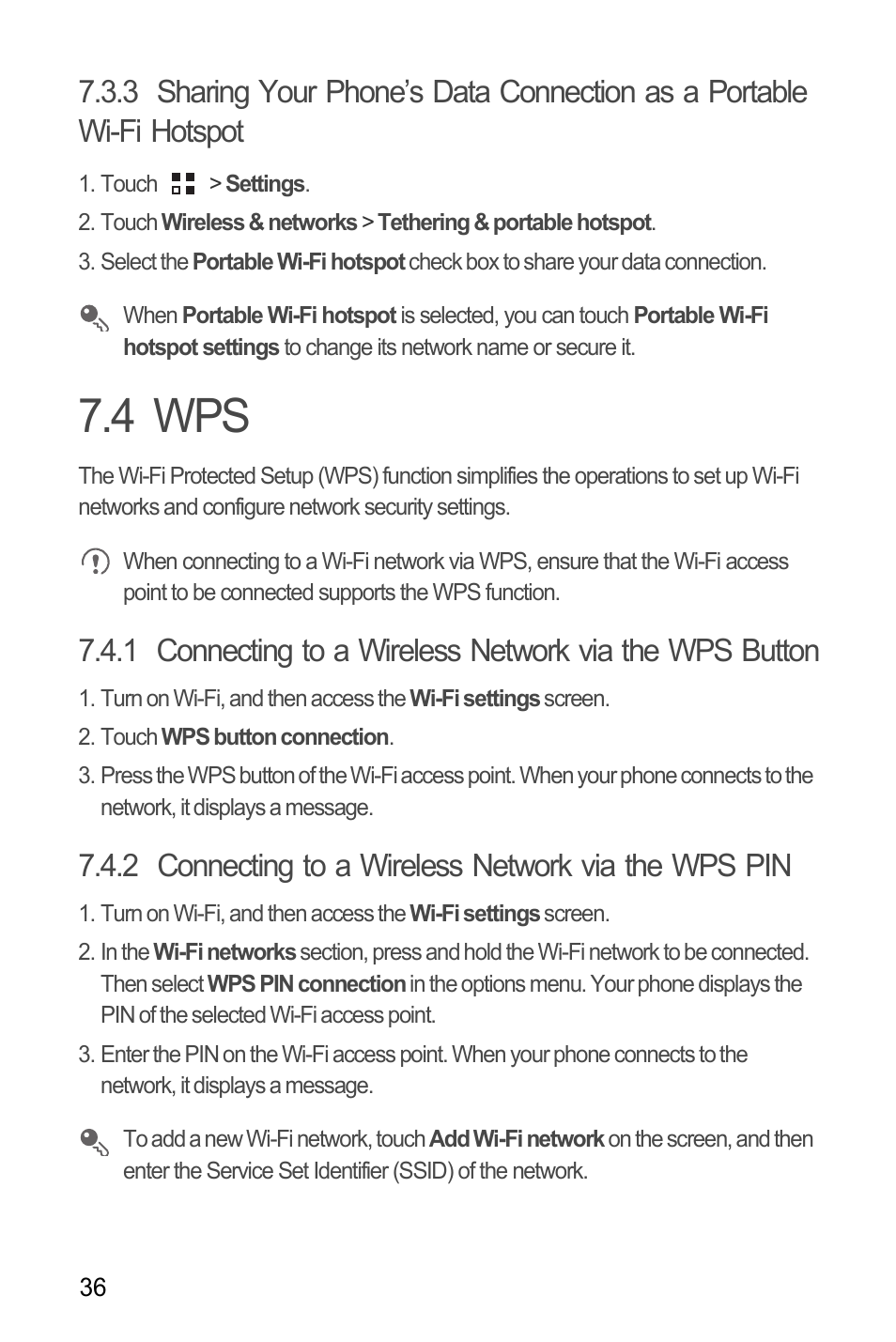 4 wps, 2 connecting to a wireless network via the wps pin | Huawei M660 User Guide User Manual | Page 40 / 74