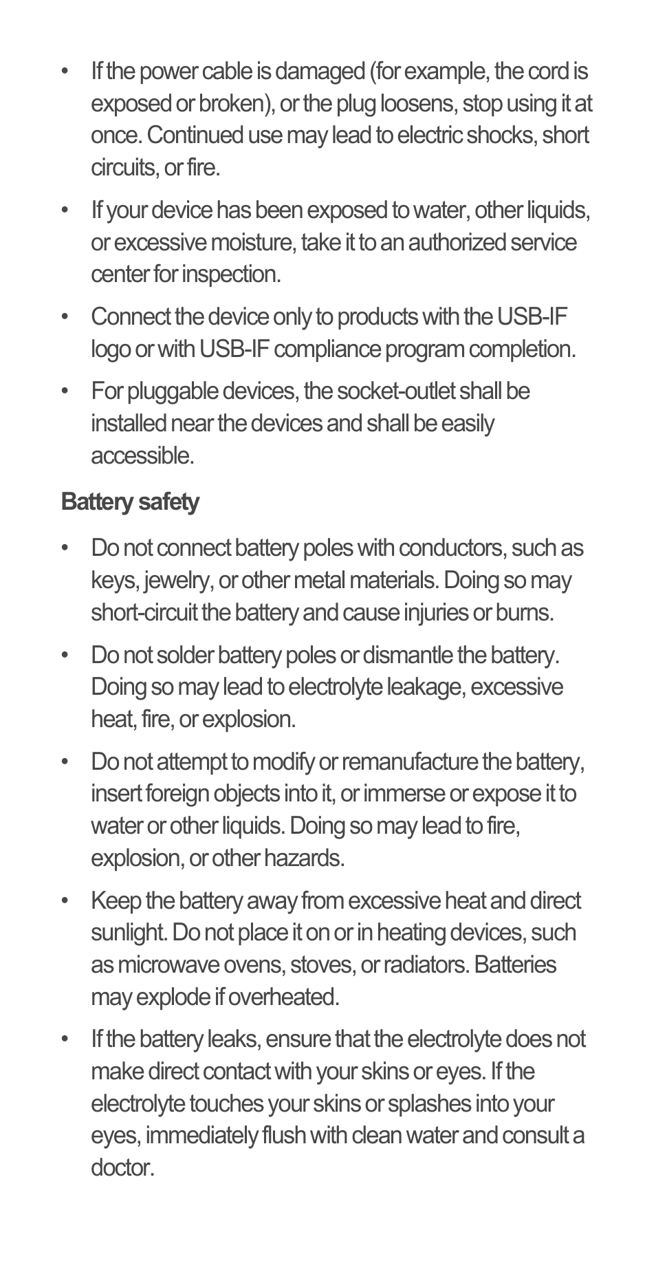 Battery safety | Huawei Ascend G510 Quick Start User Manual | Page 17 / 31