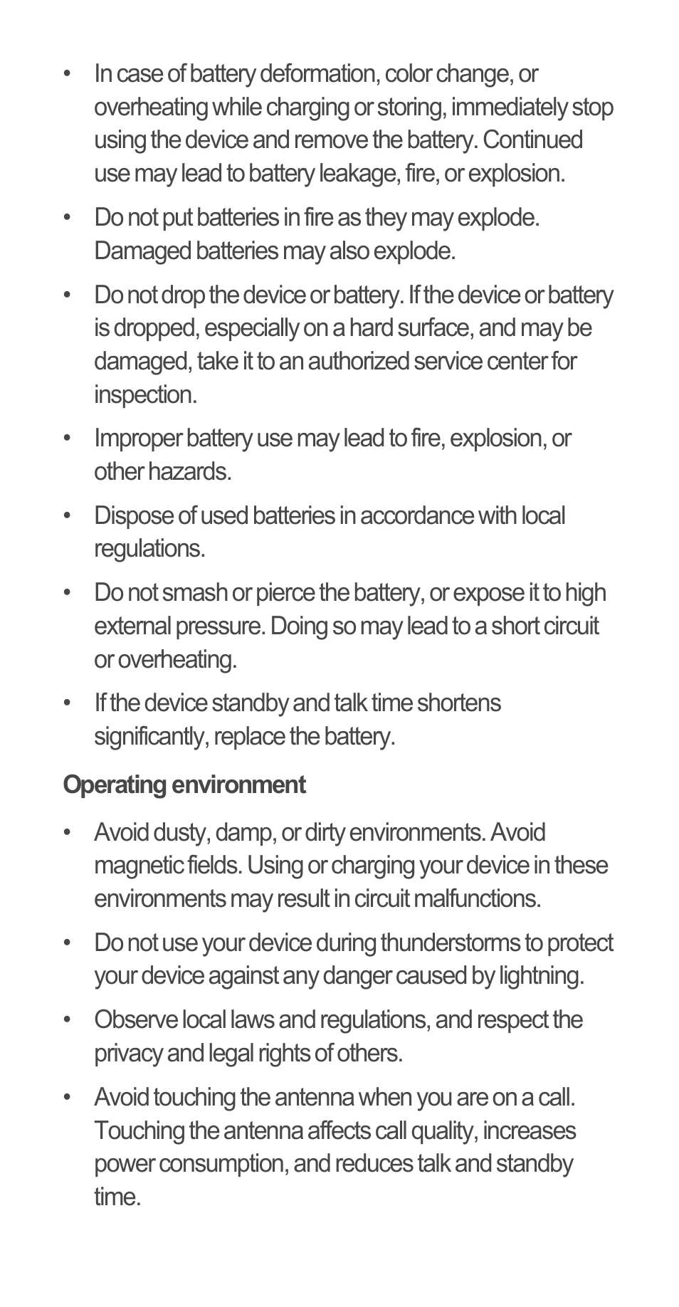 Operating environment | Huawei Ascend G510 Quick Start User Manual | Page 18 / 31