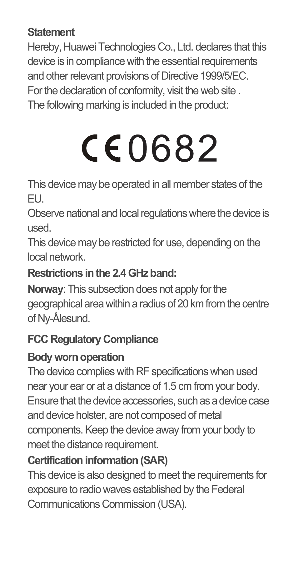 Fcc regulatory compliance | Huawei Ascend G510 Quick Start User Manual | Page 25 / 31
