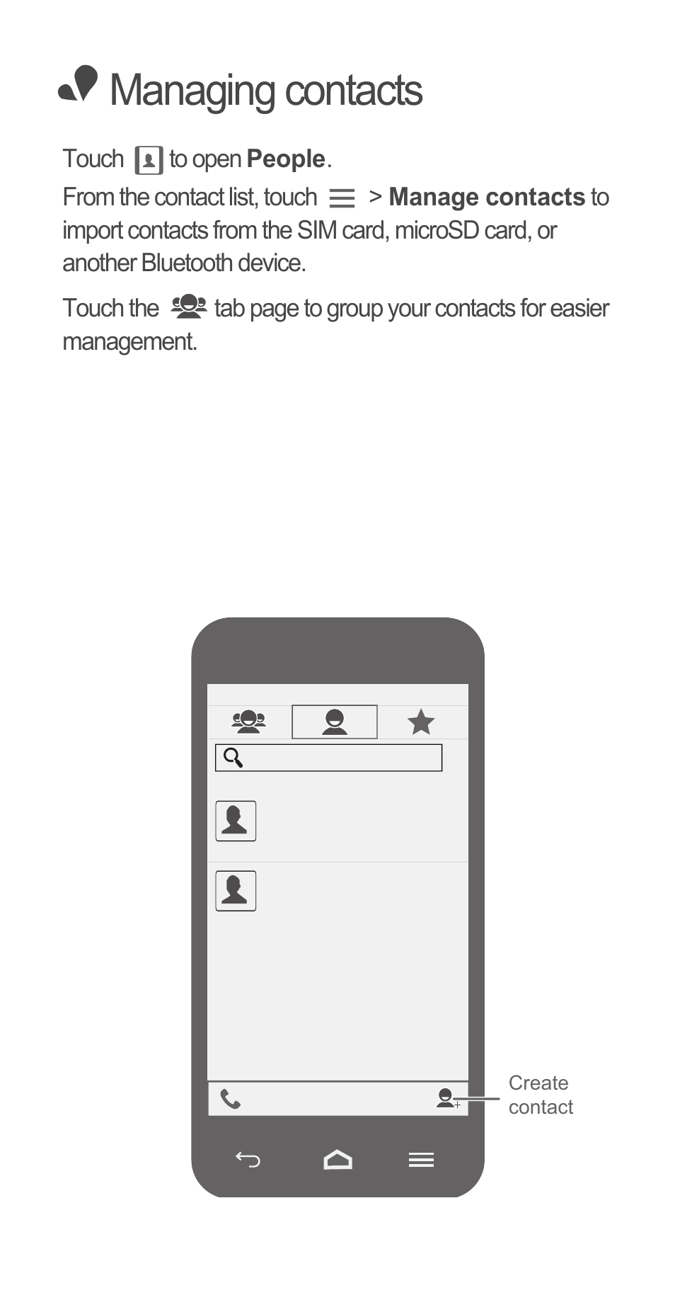 Managing contacts | Huawei Ascend G510 Quick Start User Manual | Page 6 / 31