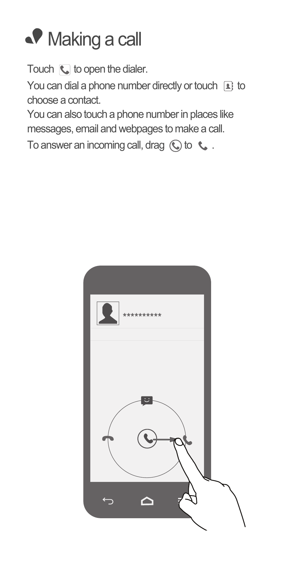 Making a call | Huawei Ascend G510 Quick Start User Manual | Page 7 / 31