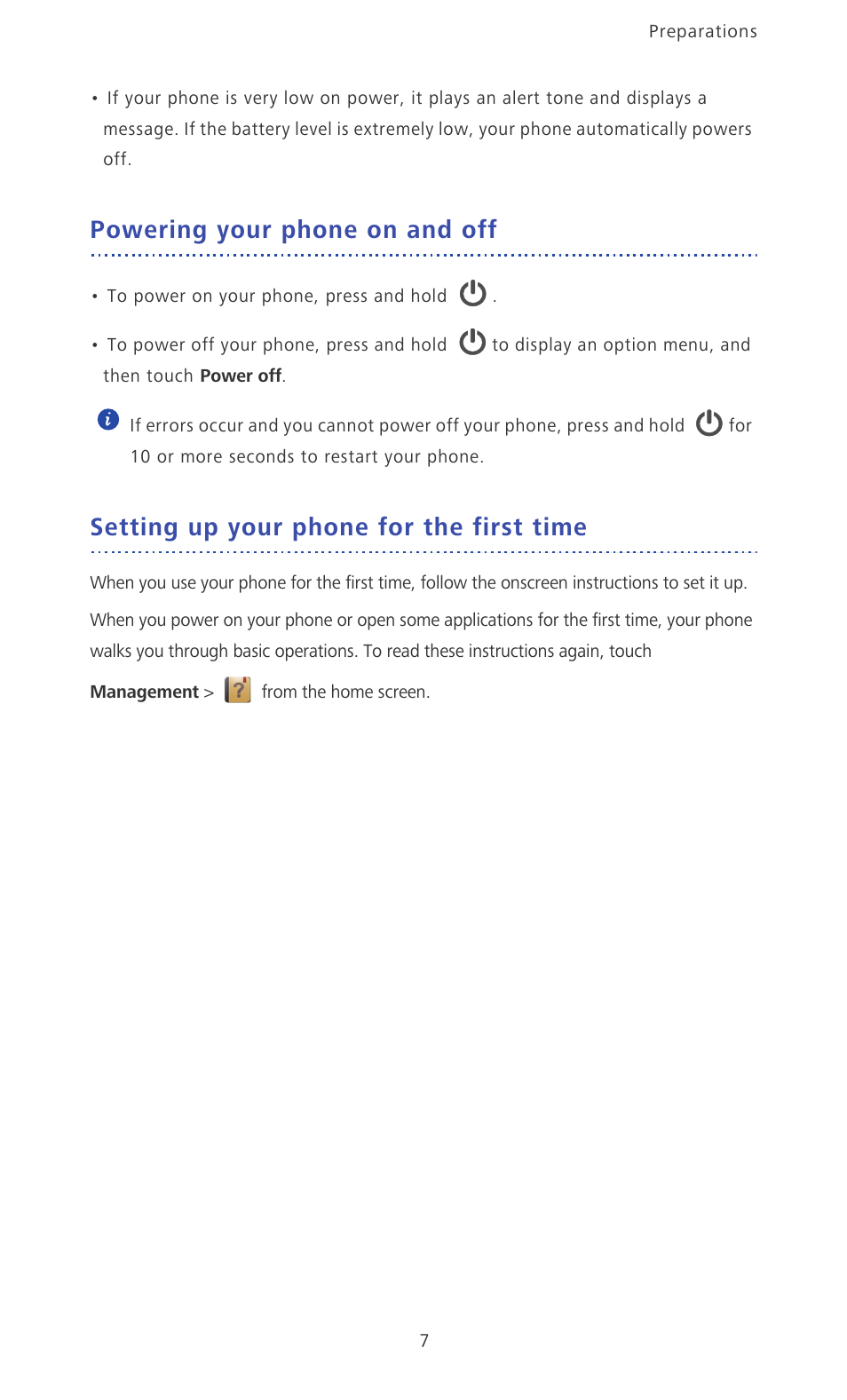 Powering your phone on and off, Setting up your phone for the first time | Huawei Ascend D2 User Manual | Page 12 / 103