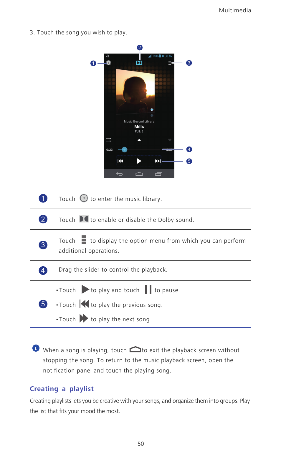 Creating a playlist | Huawei Ascend D2 User Manual | Page 55 / 103