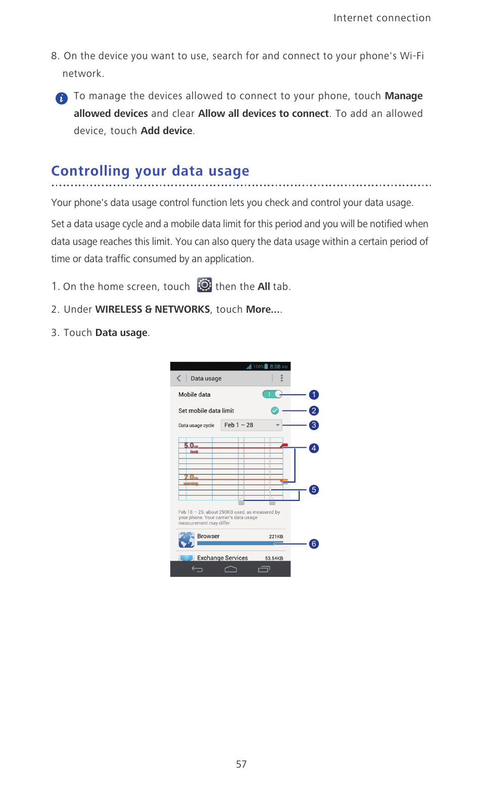 Controlling your data usage | Huawei Ascend D2 User Manual | Page 62 / 103