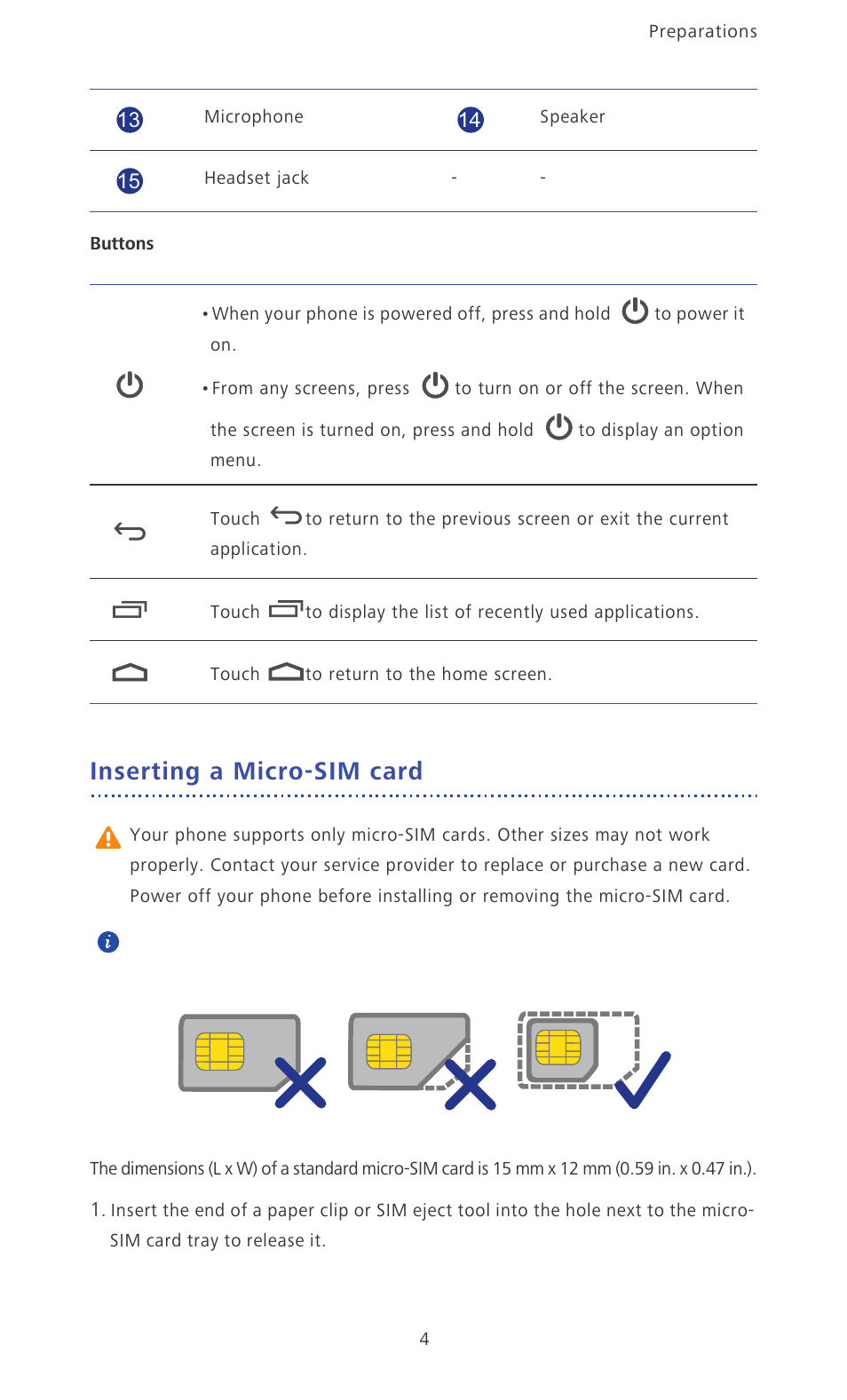 Inserting a micro-sim card | Huawei Ascend D2 User Manual | Page 9 / 103