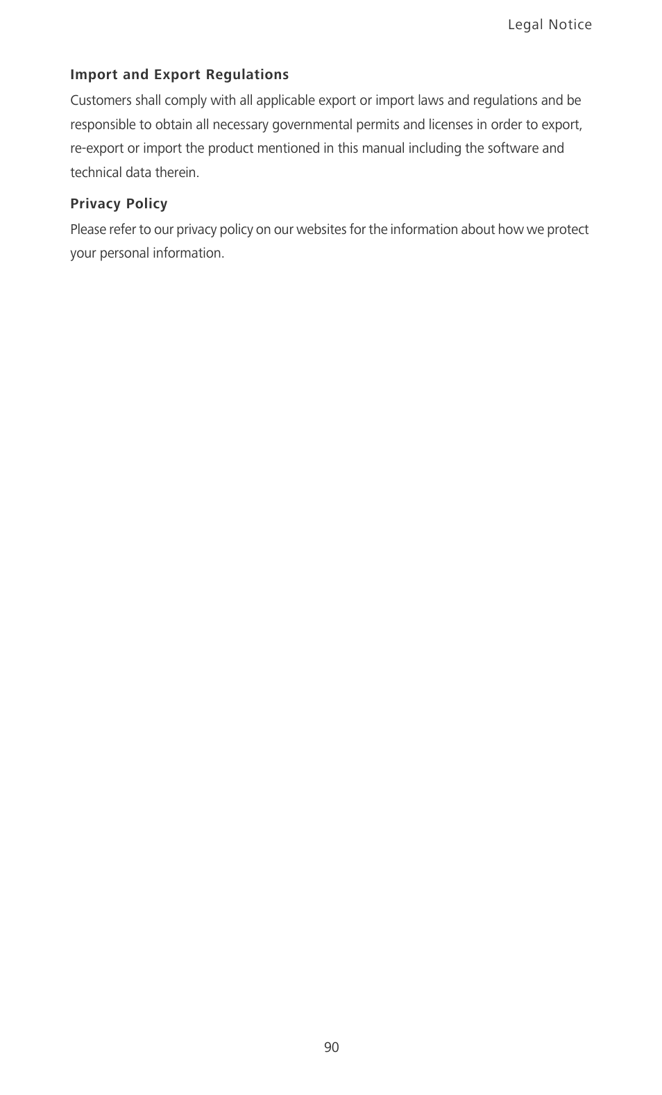 Import and export regulations, Privacy policy | Huawei Ascend D2 User Manual | Page 95 / 103