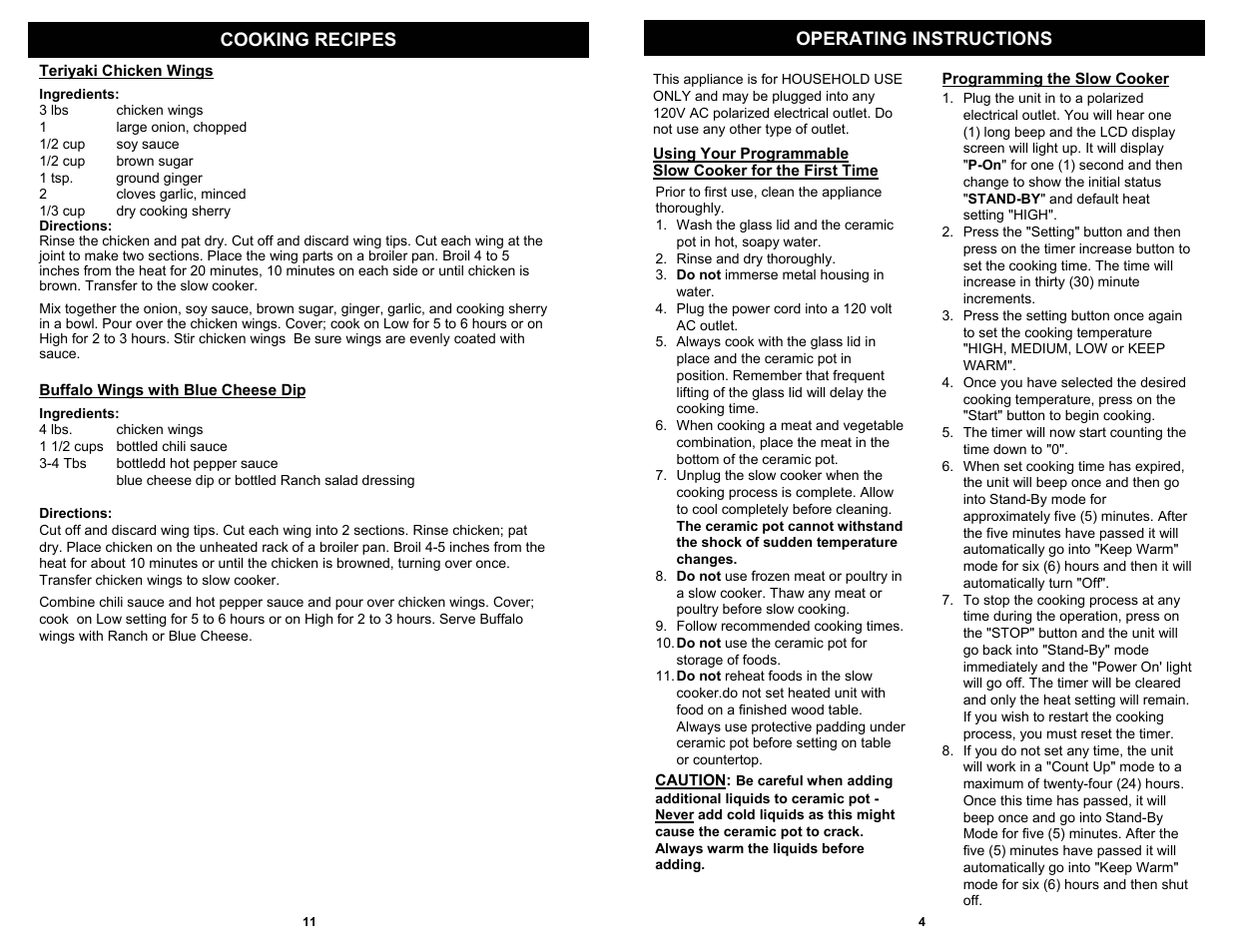 Operating instructions cooking recipes | Bravetti EURO-PROX KC275 H2 User Manual | Page 5 / 8
