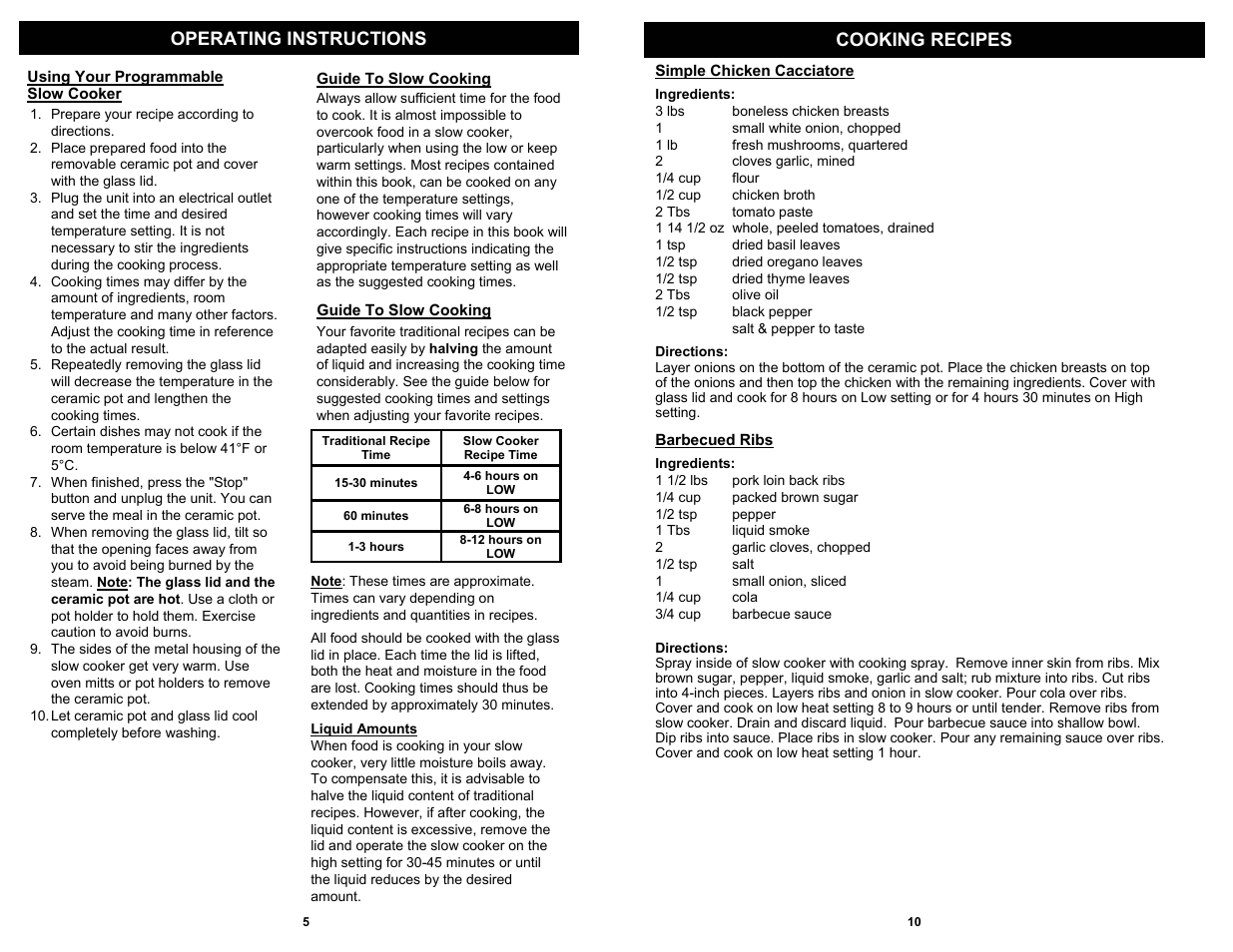 Operating instructions cooking recipes | Bravetti EURO-PROX KC275 H2 User Manual | Page 6 / 8