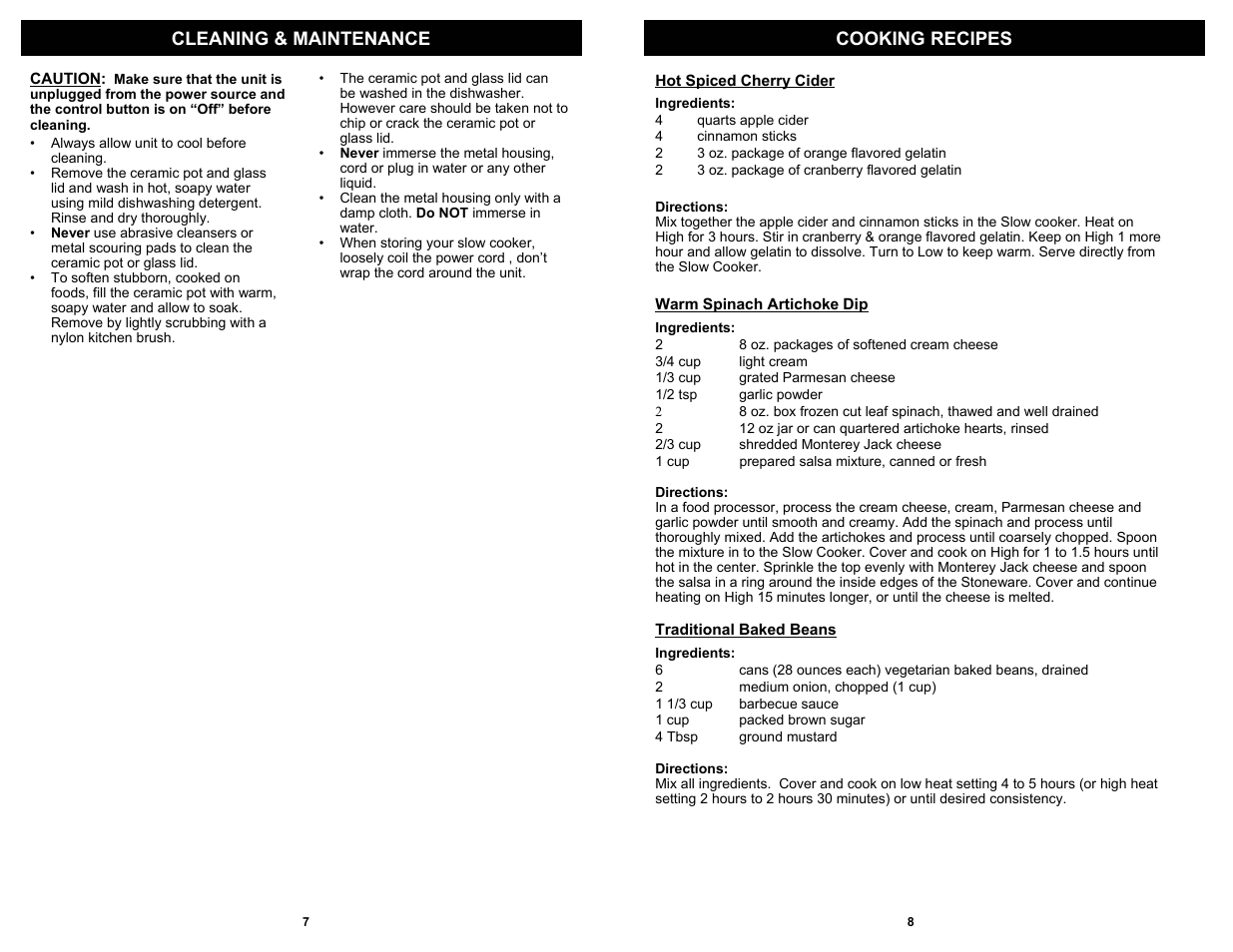 Cooking recipes cleaning & maintenance | Bravetti EURO-PROX KC275 H2 User Manual | Page 8 / 8