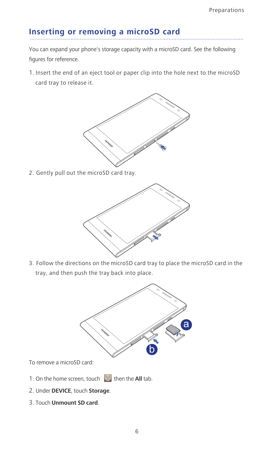 Inserting or removing a microsd card | Huawei Ascend P6 User Guide User Manual | Page 11 / 107