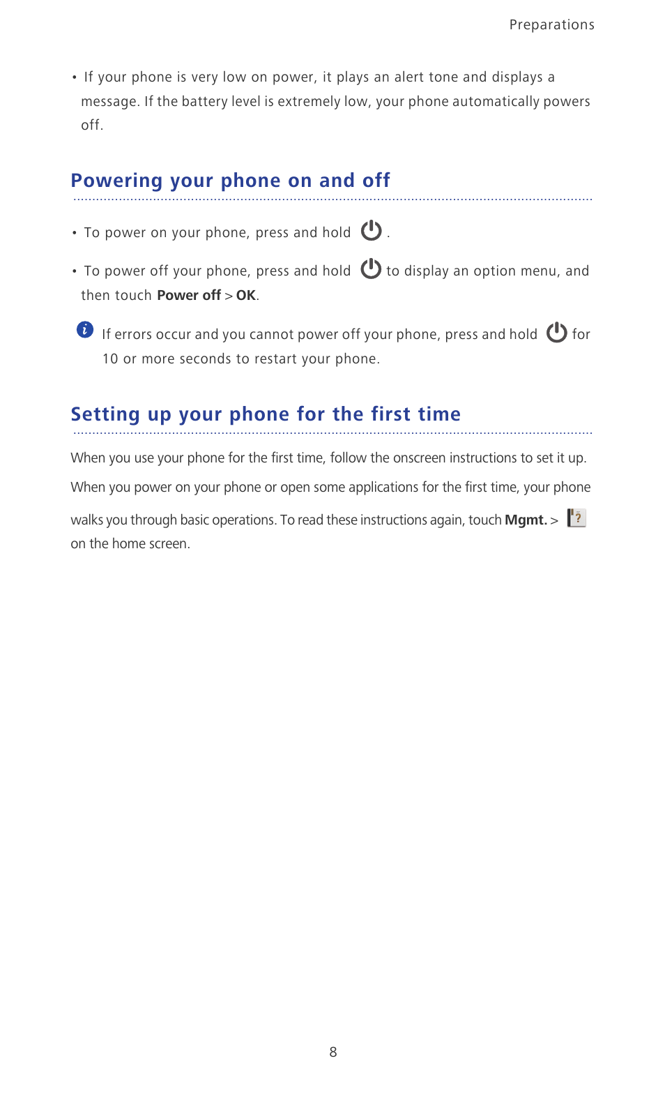 Powering your phone on and off, Setting up your phone for the first time | Huawei Ascend P6 User Guide User Manual | Page 13 / 107