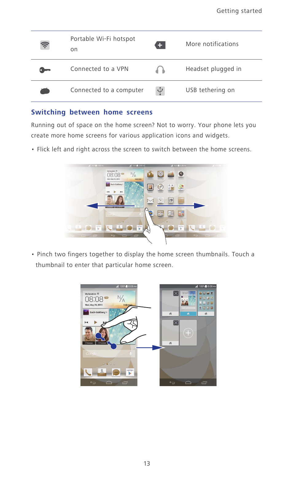 Switching between home screens | Huawei Ascend P6 User Guide User Manual | Page 18 / 107