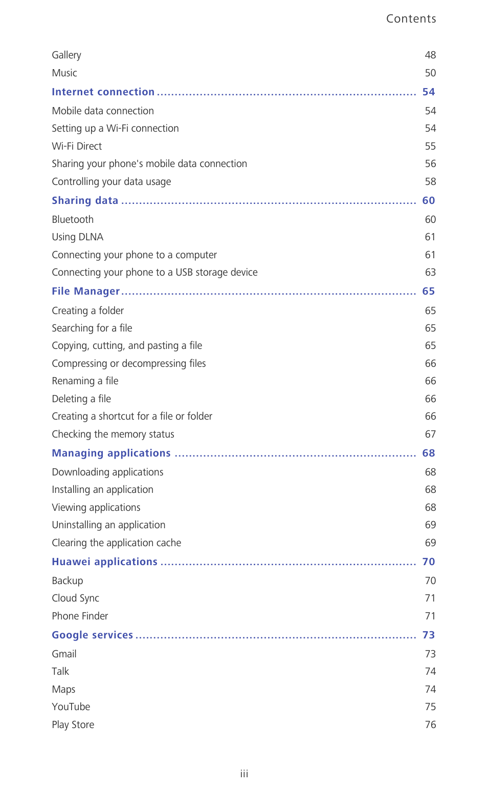 Huawei Ascend P6 User Guide User Manual | Page 4 / 107