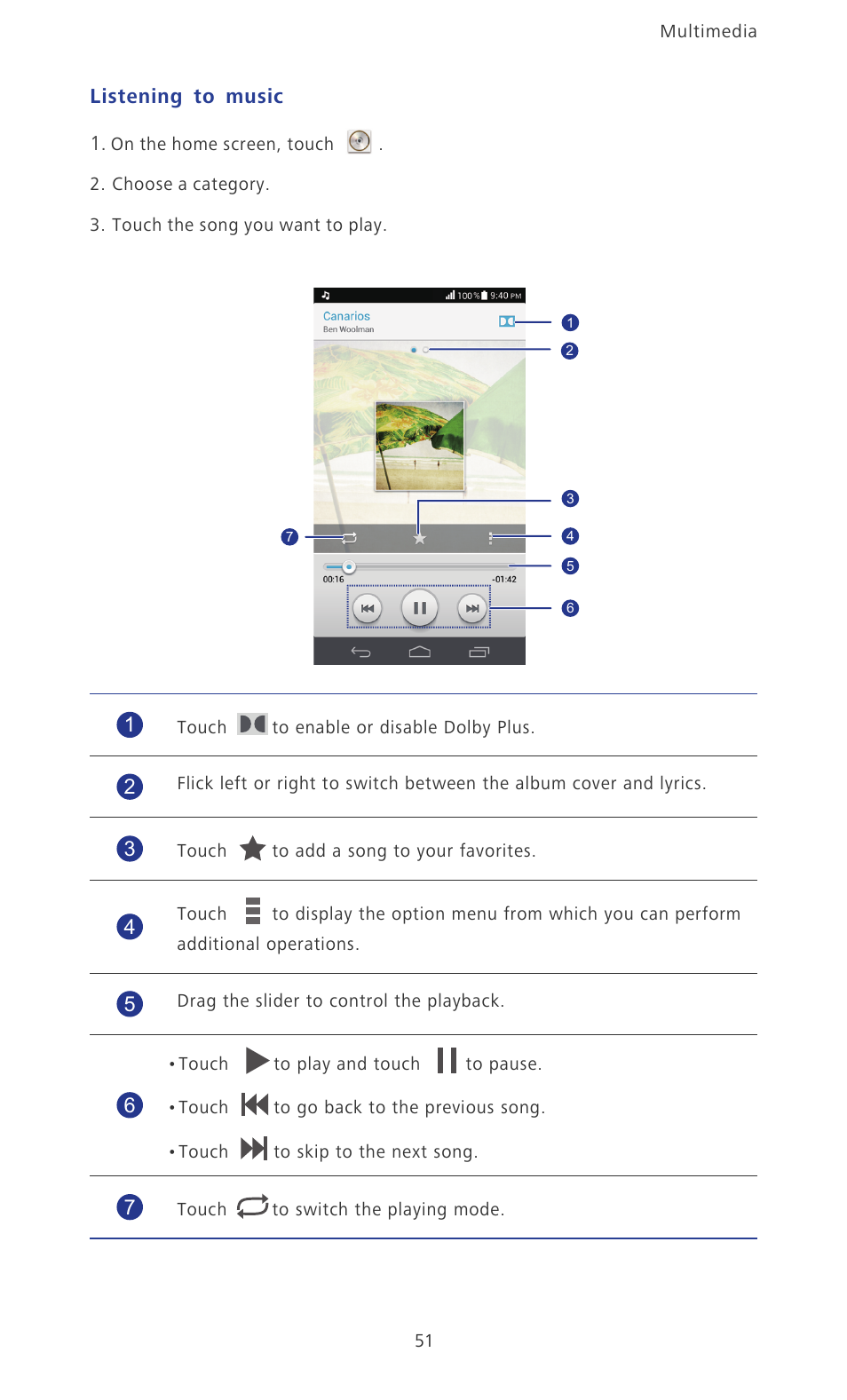 Listening to music | Huawei Ascend P6 User Guide User Manual | Page 56 / 107