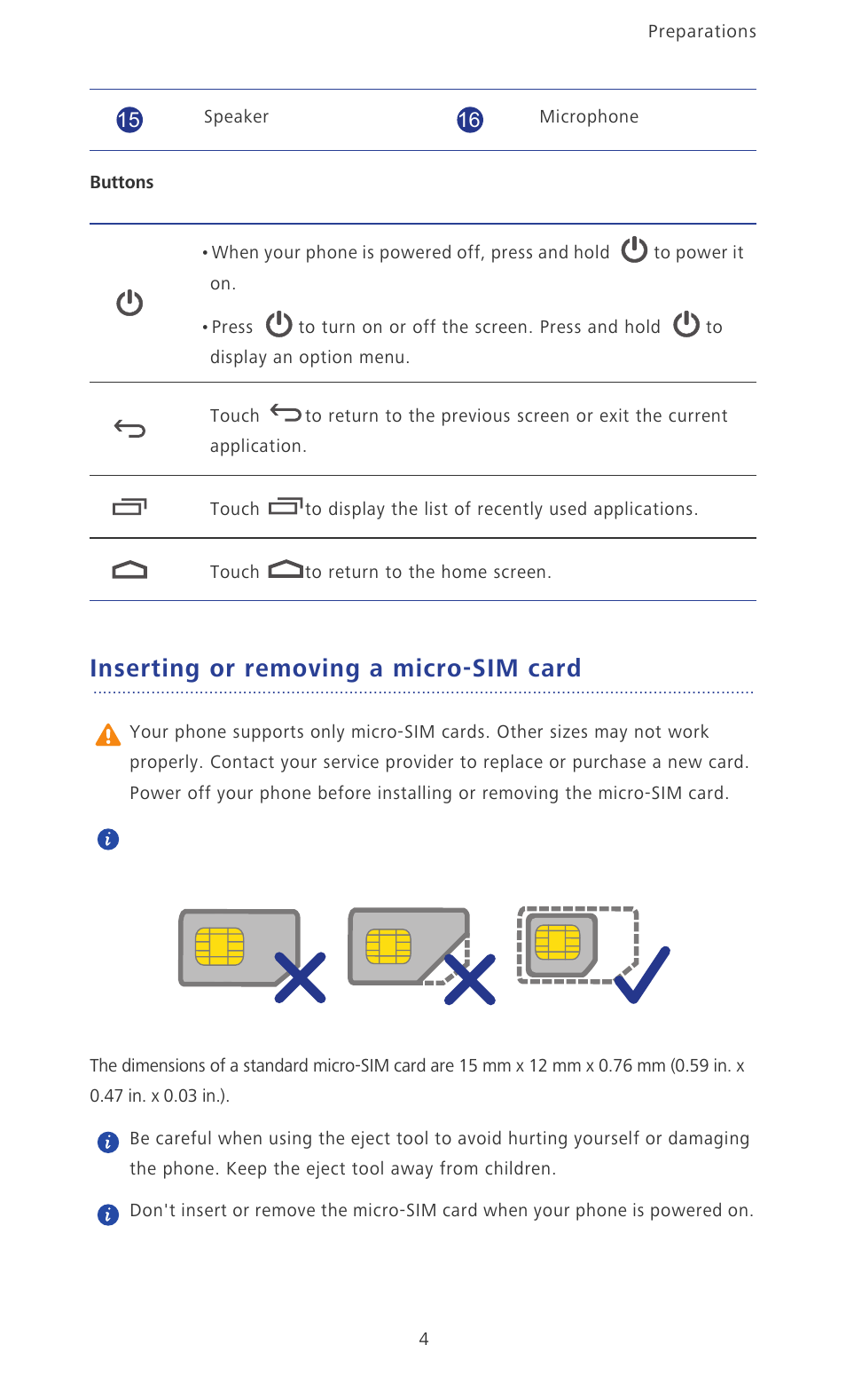 Inserting or removing a micro-sim card | Huawei Ascend P6 User Guide User Manual | Page 9 / 107