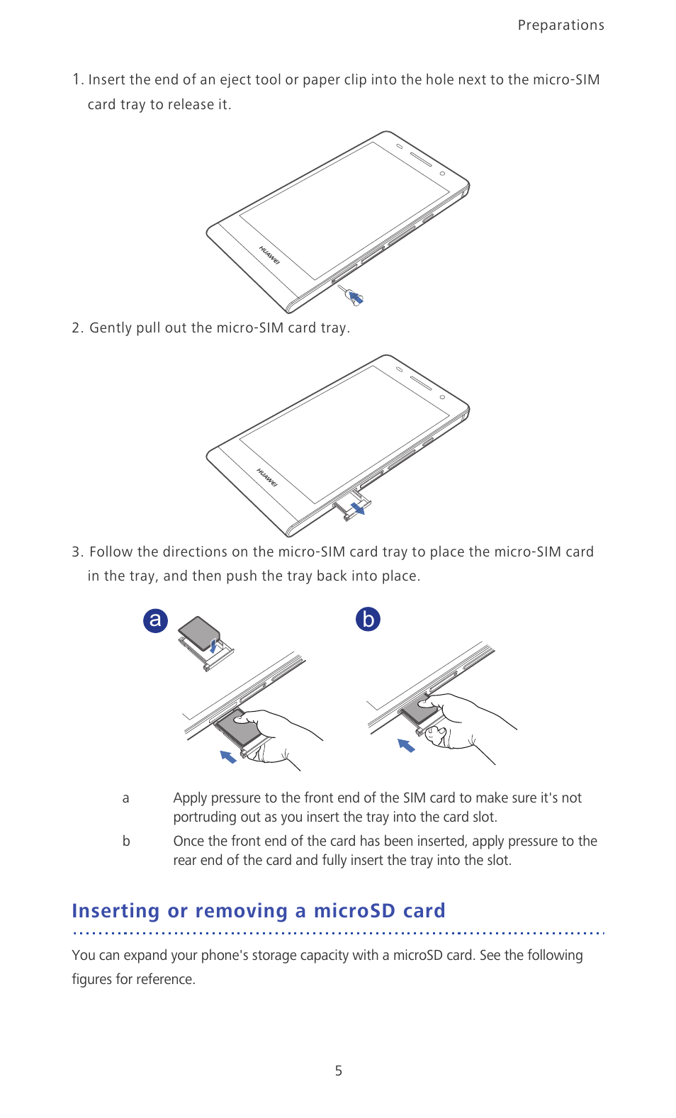 Inserting or removing a microsd card | Huawei Ascend P6 Quick Start User Manual | Page 10 / 107