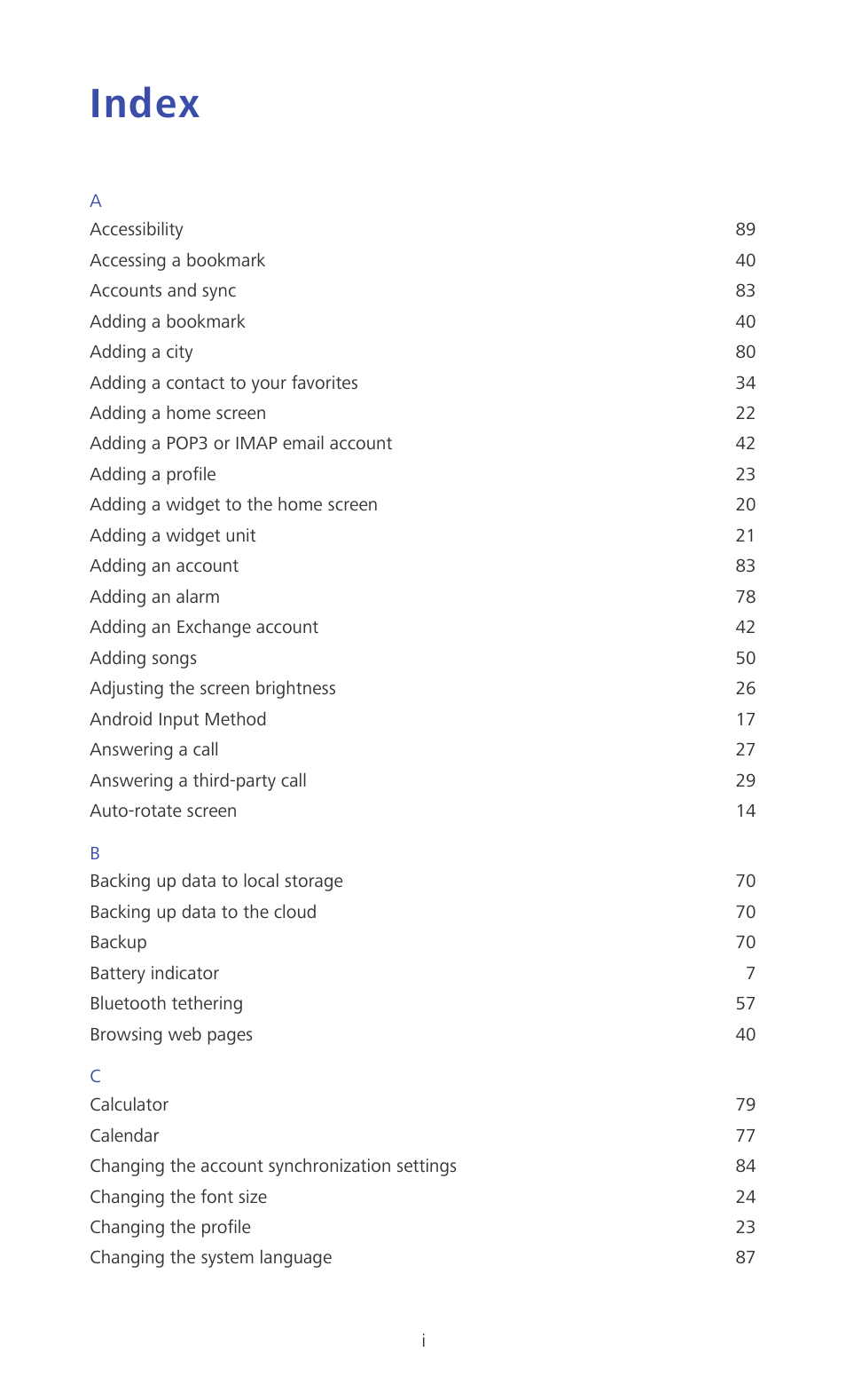 Index | Huawei Ascend P6 Quick Start User Manual | Page 100 / 107